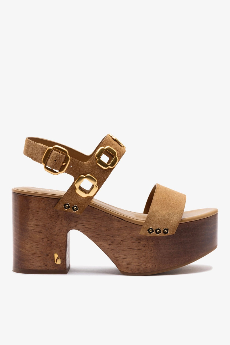 Miso Wooden Platform Sandal In Peanut Suede 1