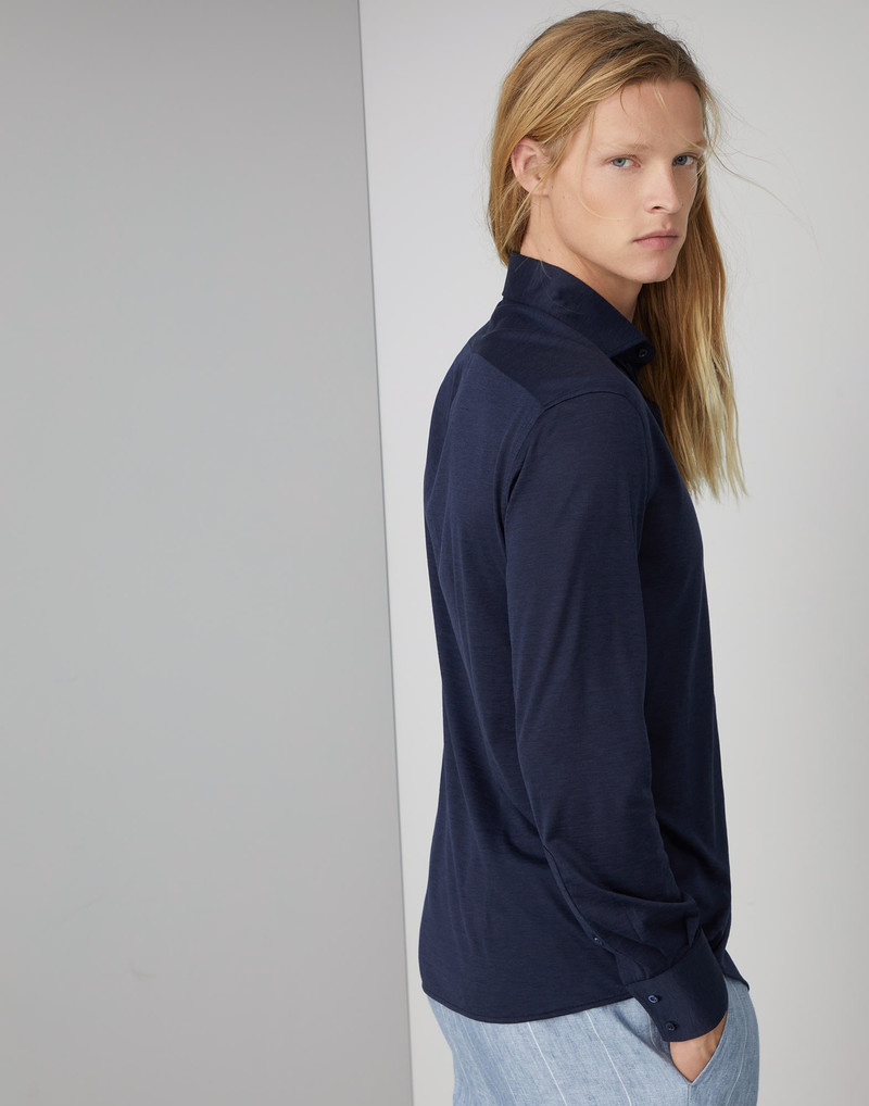 Brunello Cucinelli Silk and cotton jersey shirt with spread collar outlook