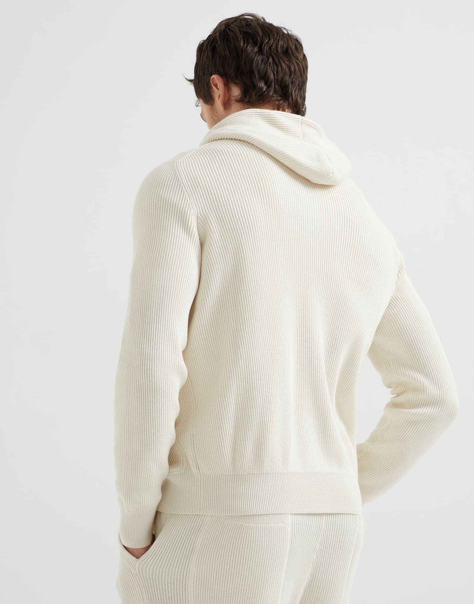 Cotton English rib knit hooded sweatshirt with logo and zipper - 2