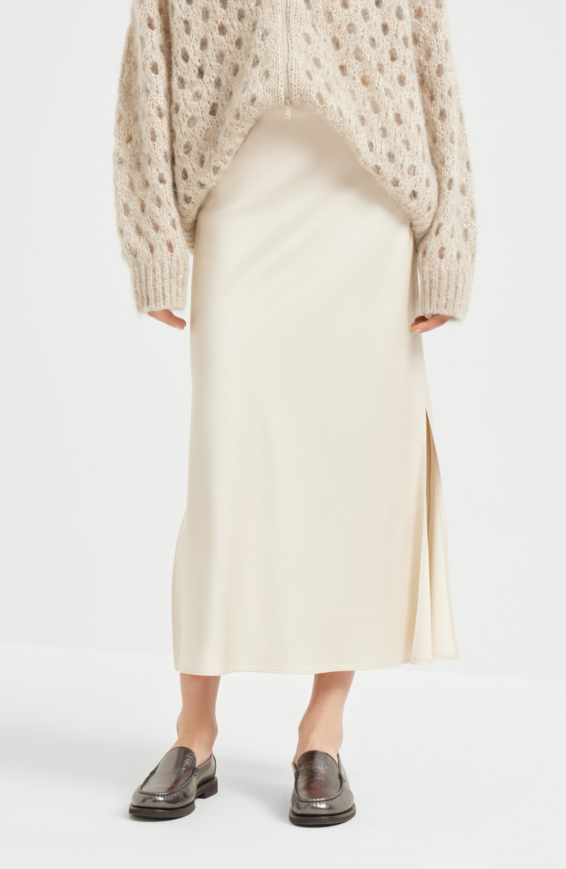 Brunello Cucinelli Brunello Cucinelli Satin cady fluid pencil skirt in Beige Silk at Nordstrom outlook