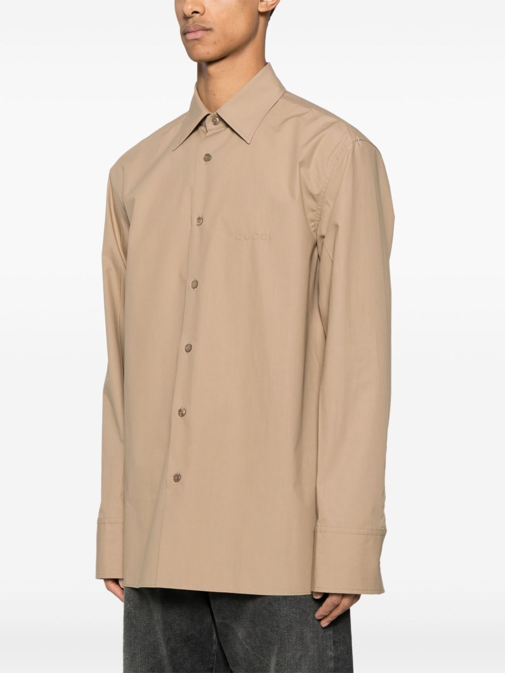 logo-embossed cotton shirt - 3