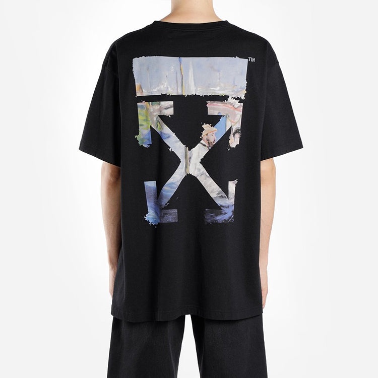 Off-White Oversize Painting Arrow Printing Cotton Round Neck Short Sleeve Loose Fit Black OMAA038R19 - 4