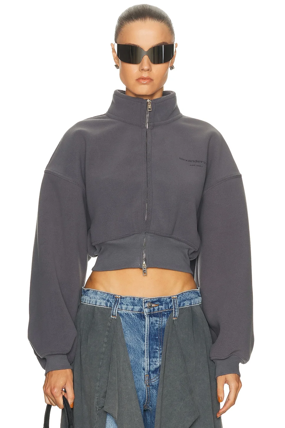 Cropped Mock Neck Zip Up Jacket - 1