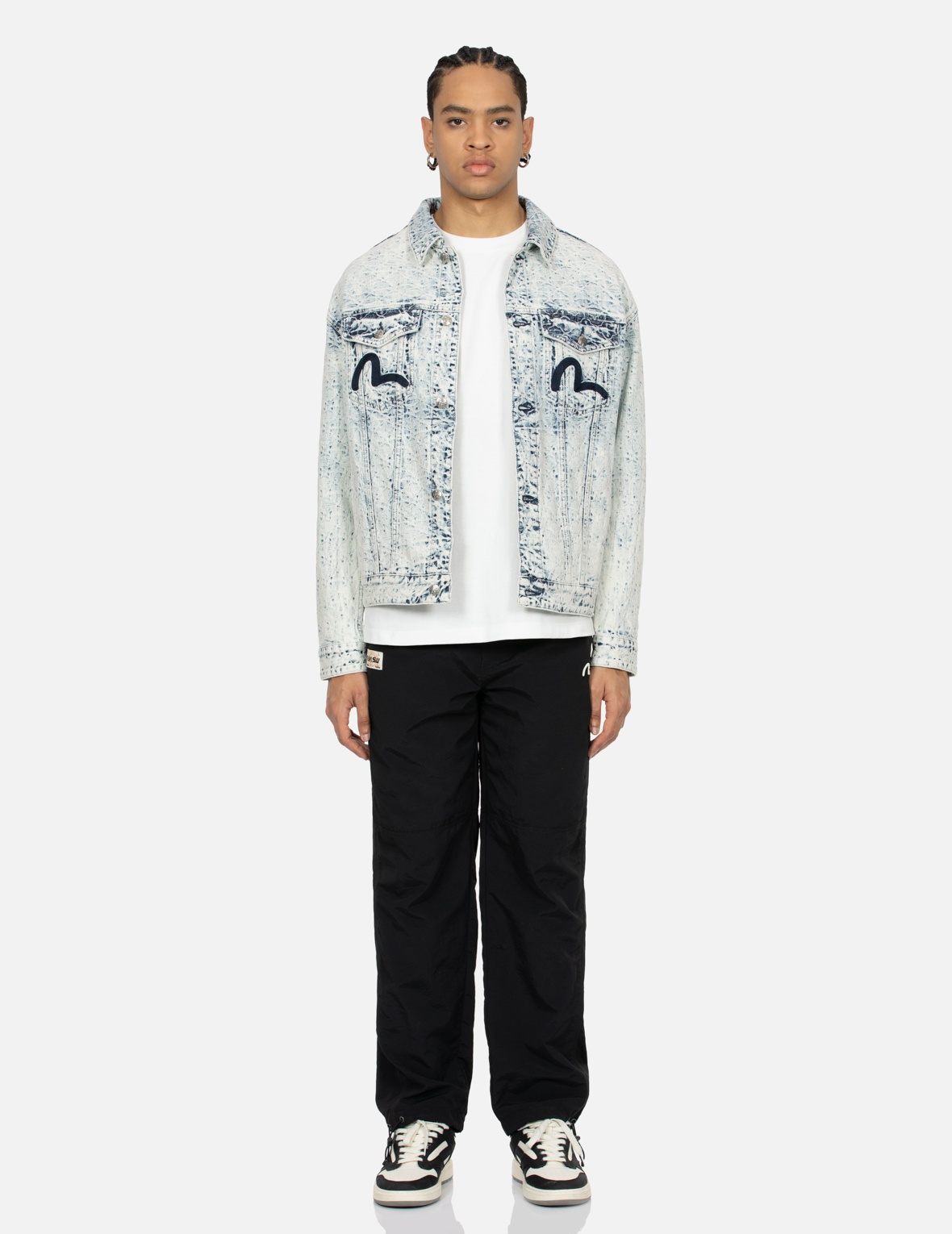 ALLOVER KAMON JACQUARD AND SEAGULL EMBROIDERY LOOSE FIT DENIM JACKET - 5