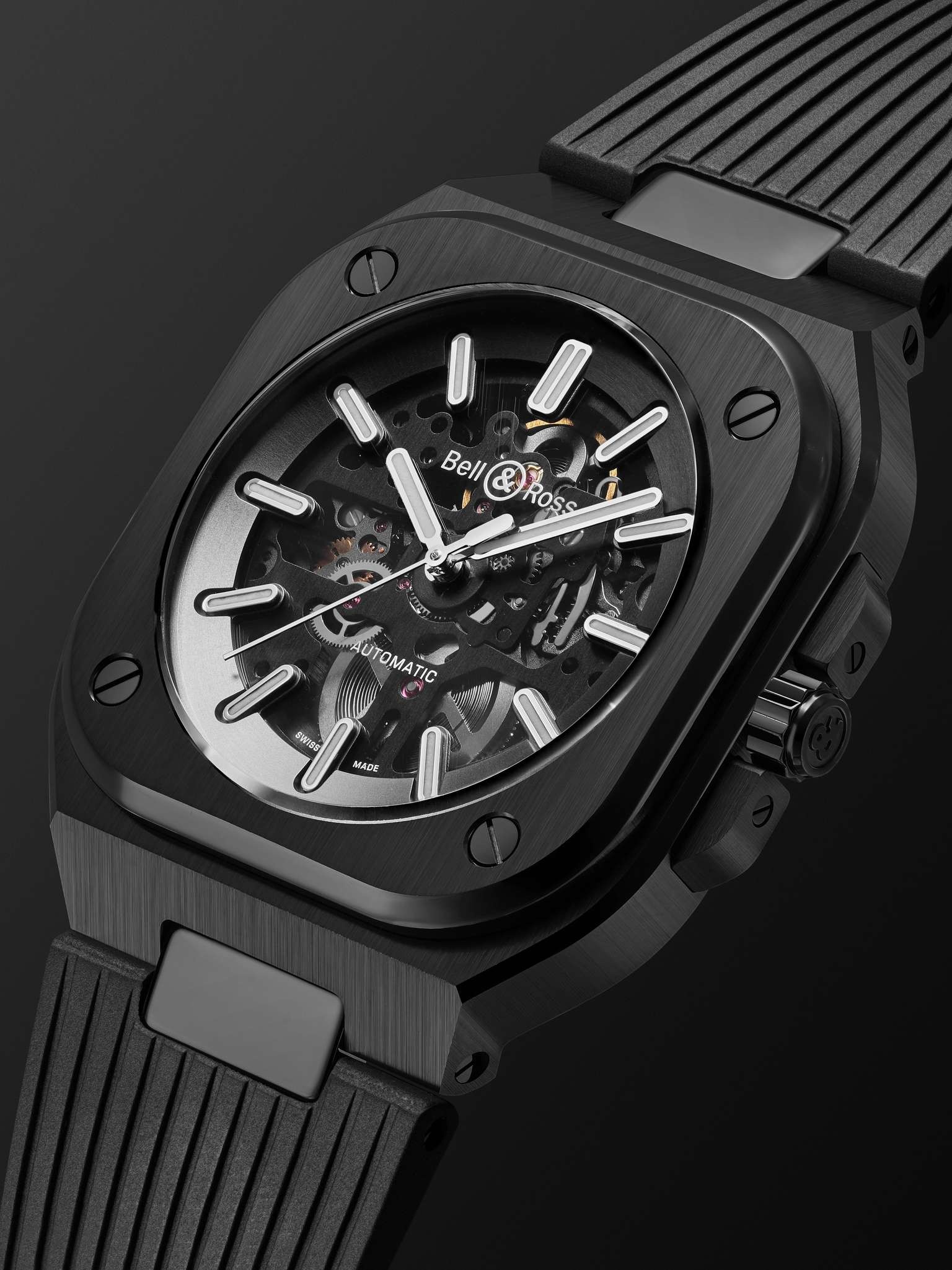 BR 05 Skeleton Automatic 41mm Black Ceramic and Rubber Watch, Ref. No. BR05A-BL-SK-CE/SRB - 4