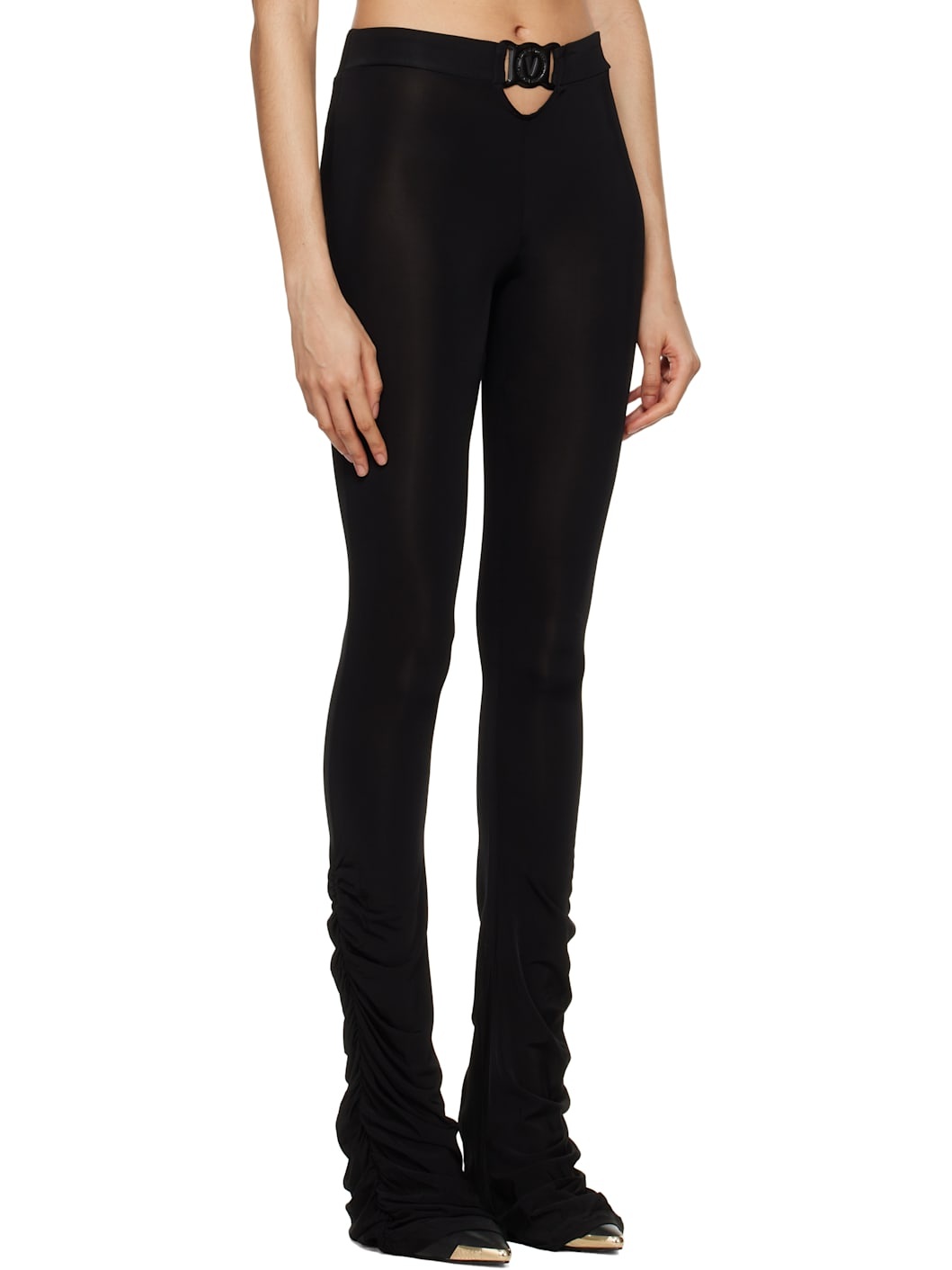 Black V-Emblem Ruched Leggings - 2