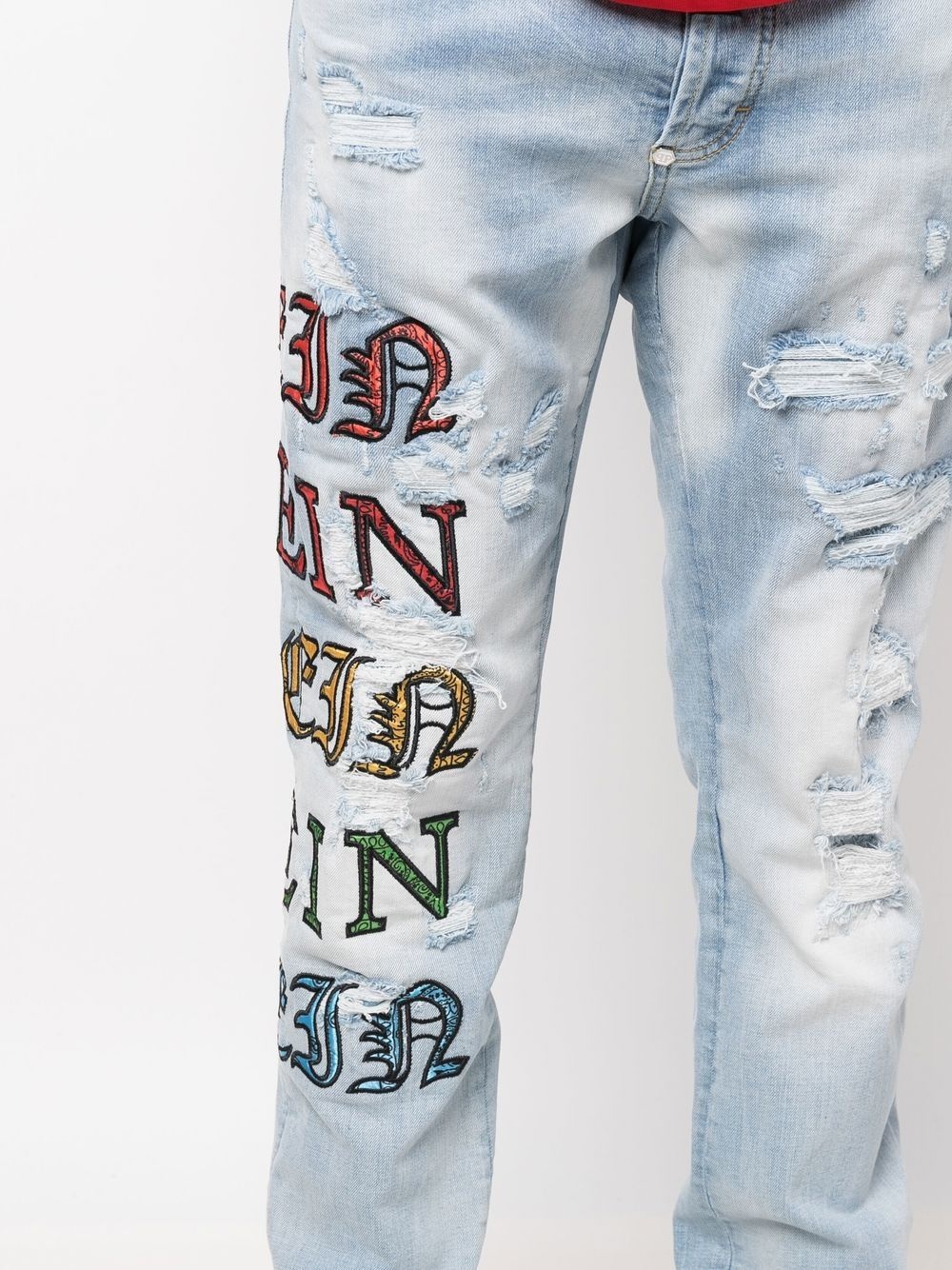 patch-lettering distressed jeans - 5