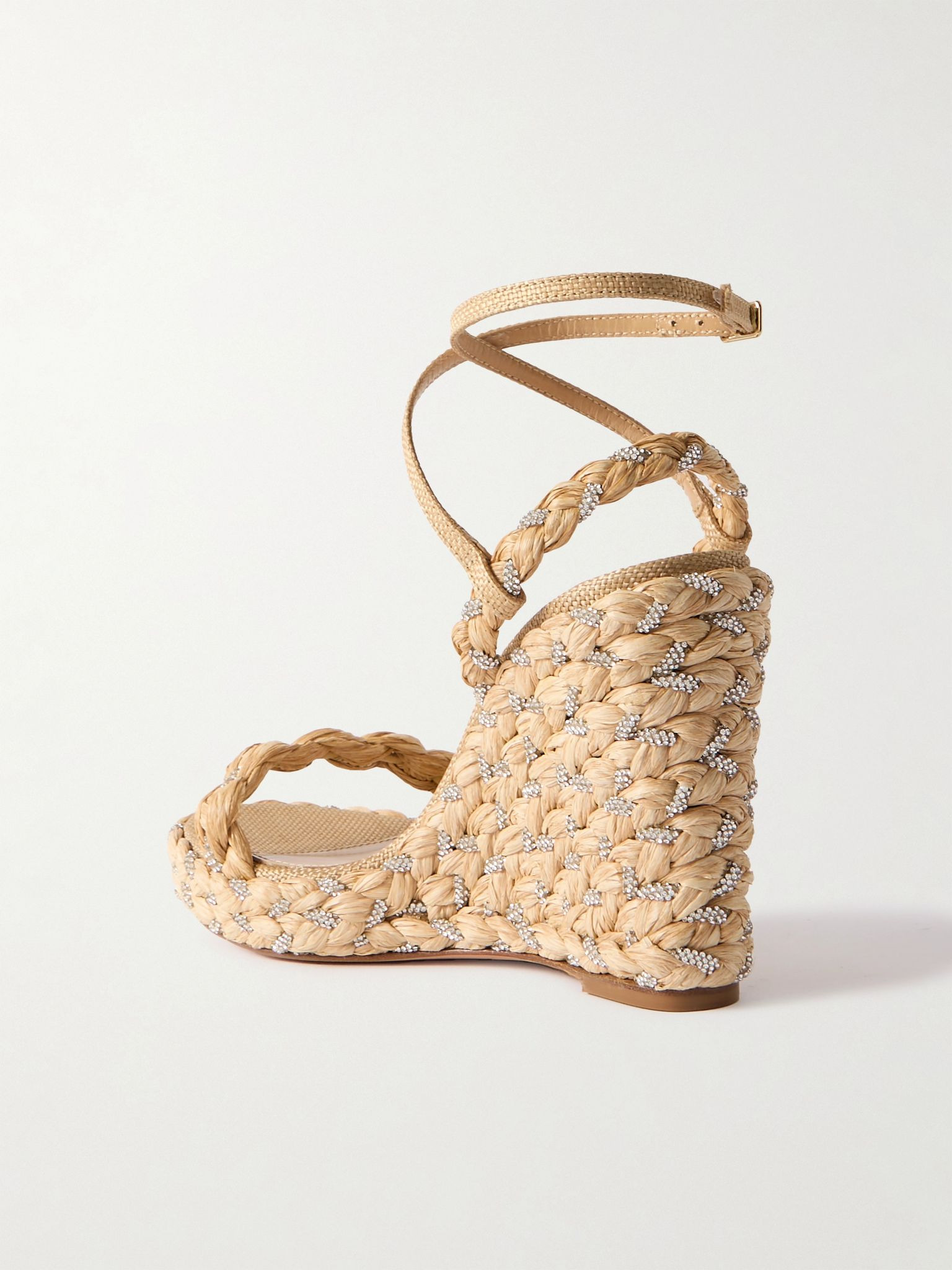 Costiera 120 crystal-embellished cord-trimmed raffia platorm wedge sandals Neutral - 3
