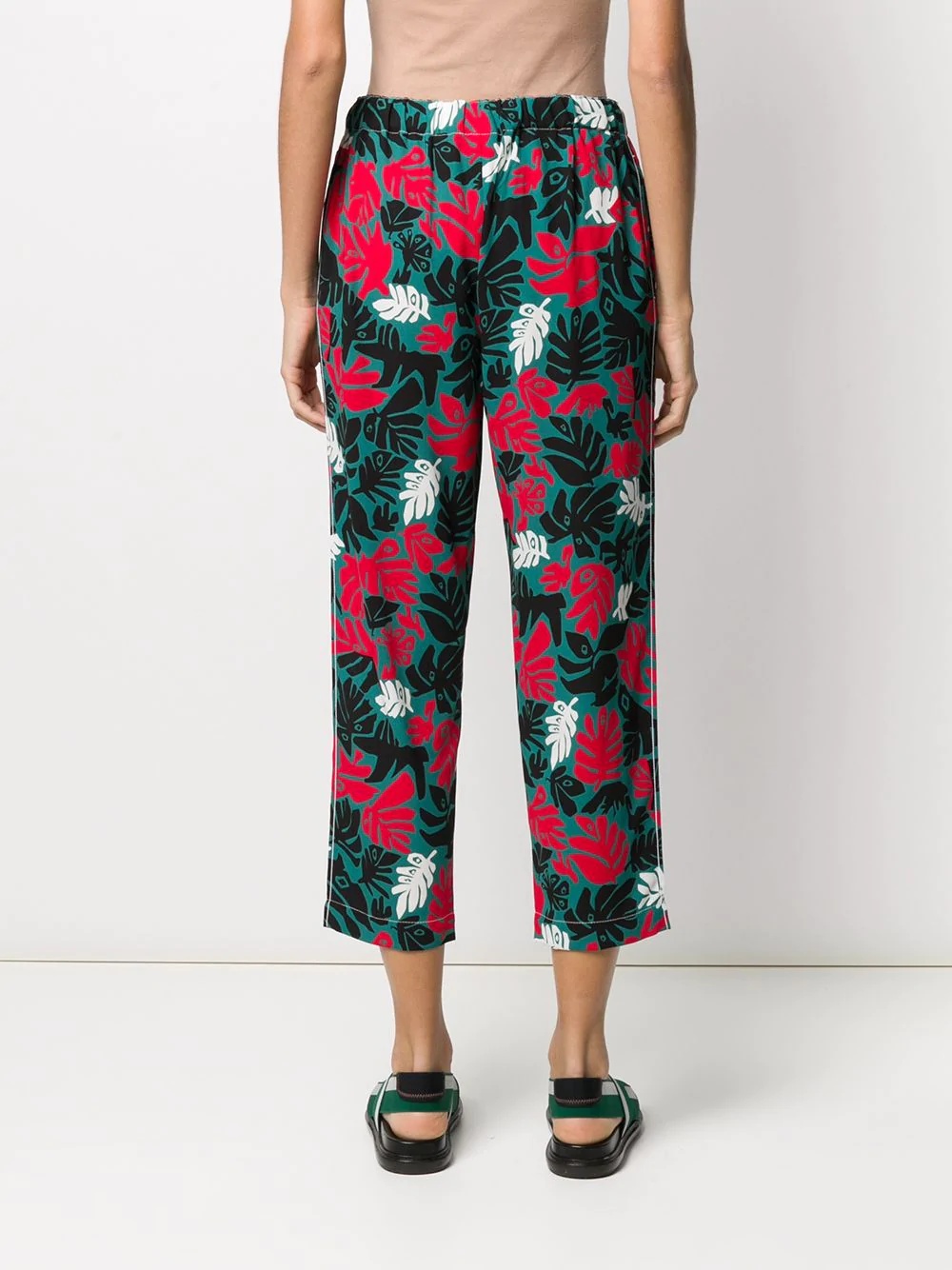 leaf print cropped trousers - 4