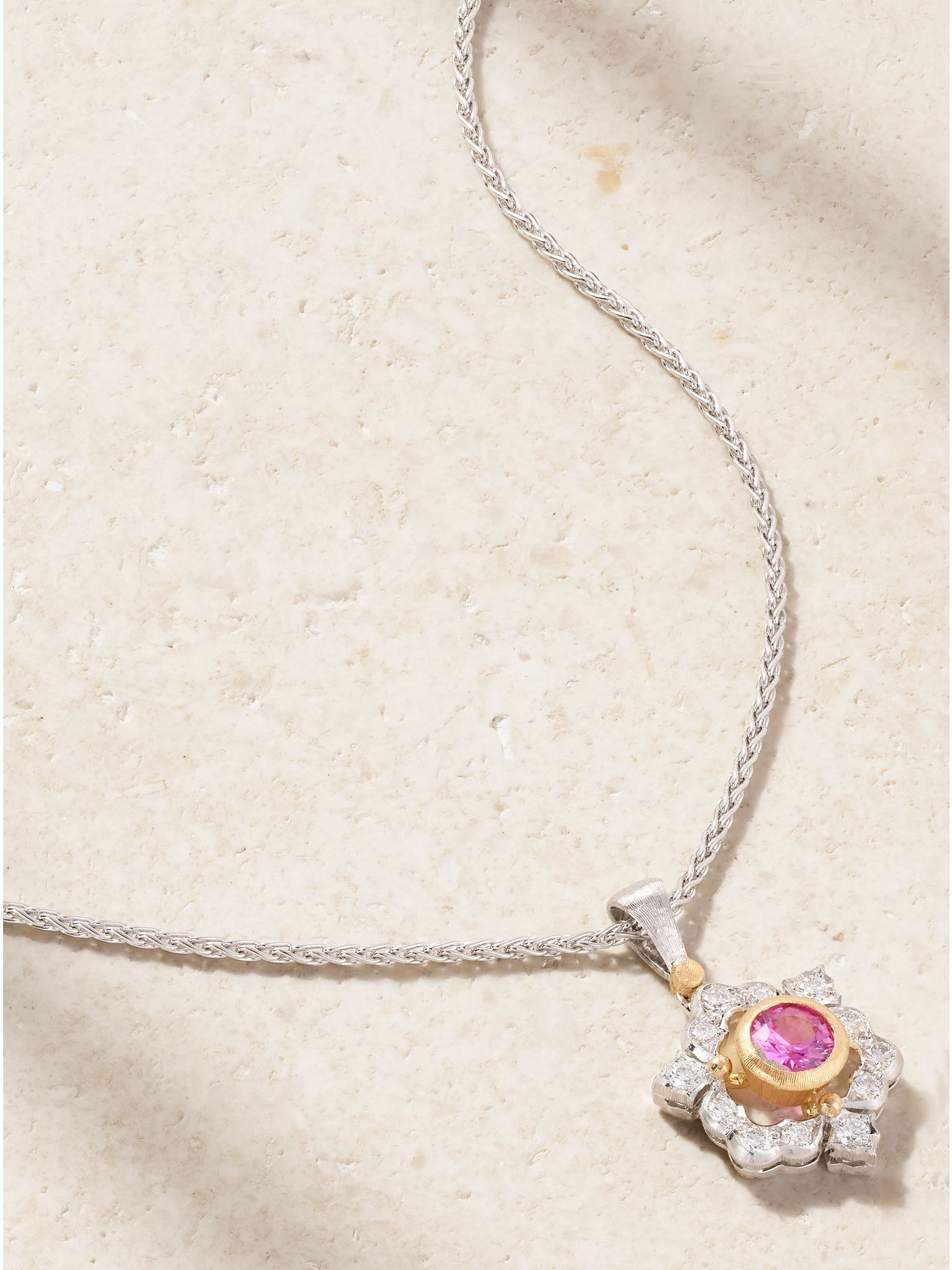 14-karat white and yellow gold diamond and sapphire necklace Pink - 1