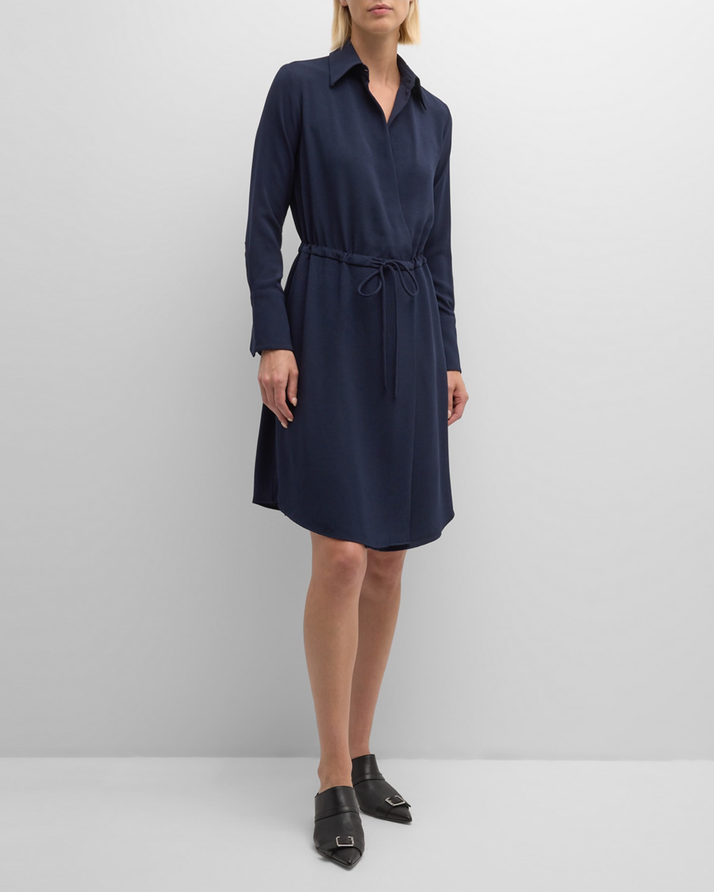 Drawstring Faux-Wrap Shirtdress - 2