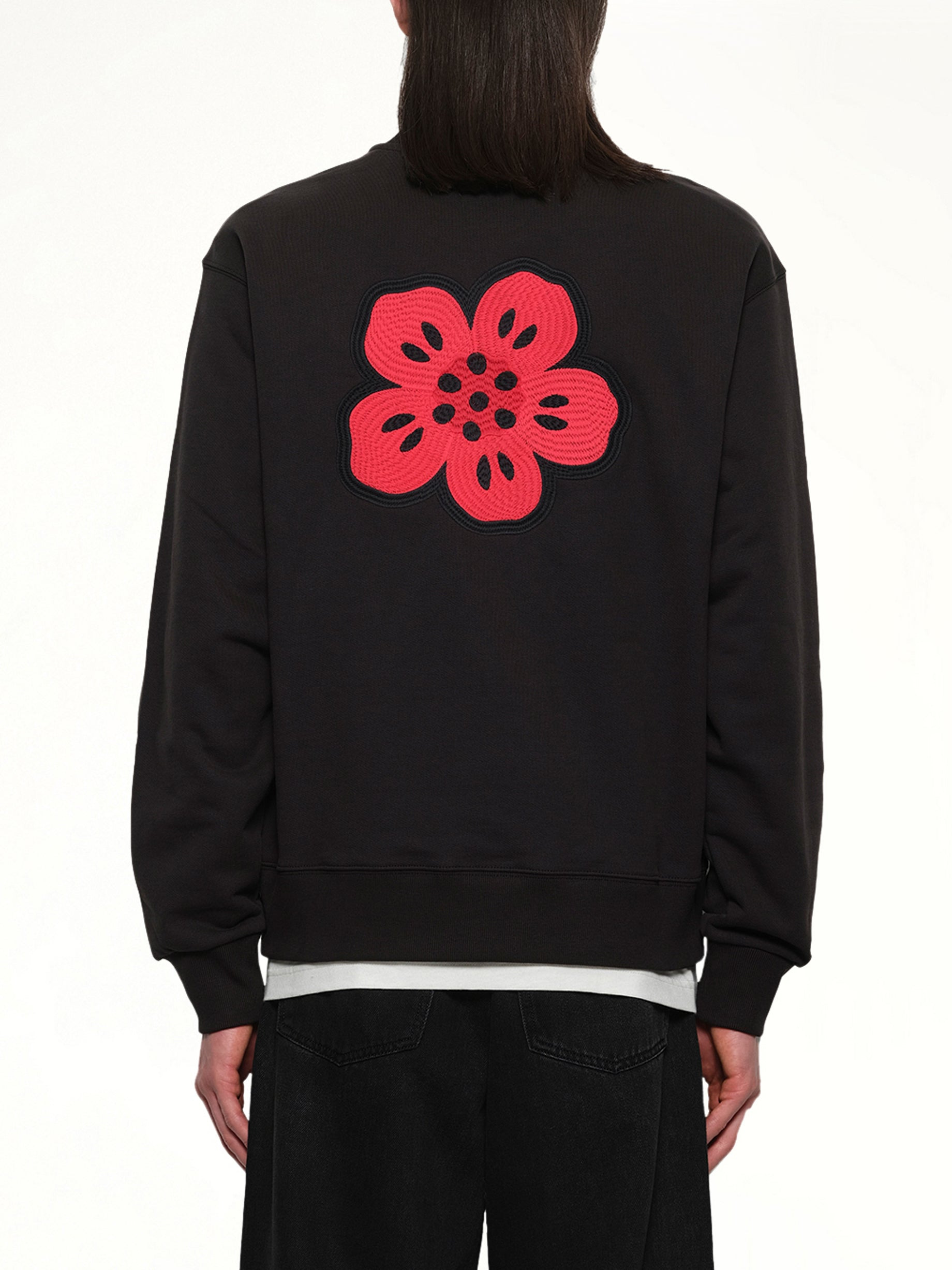 Gots Boke Flower Embroidered Classic Sweatshirt in Black - 5
