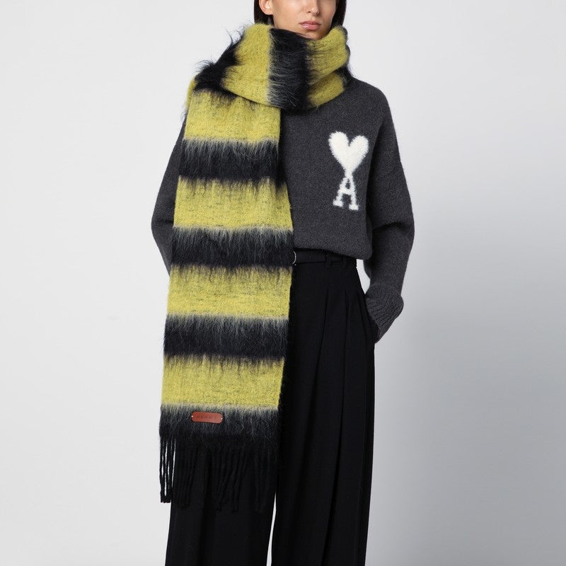 Marni Black/Yellow Striped Wool-Blend Scarf Women - 2