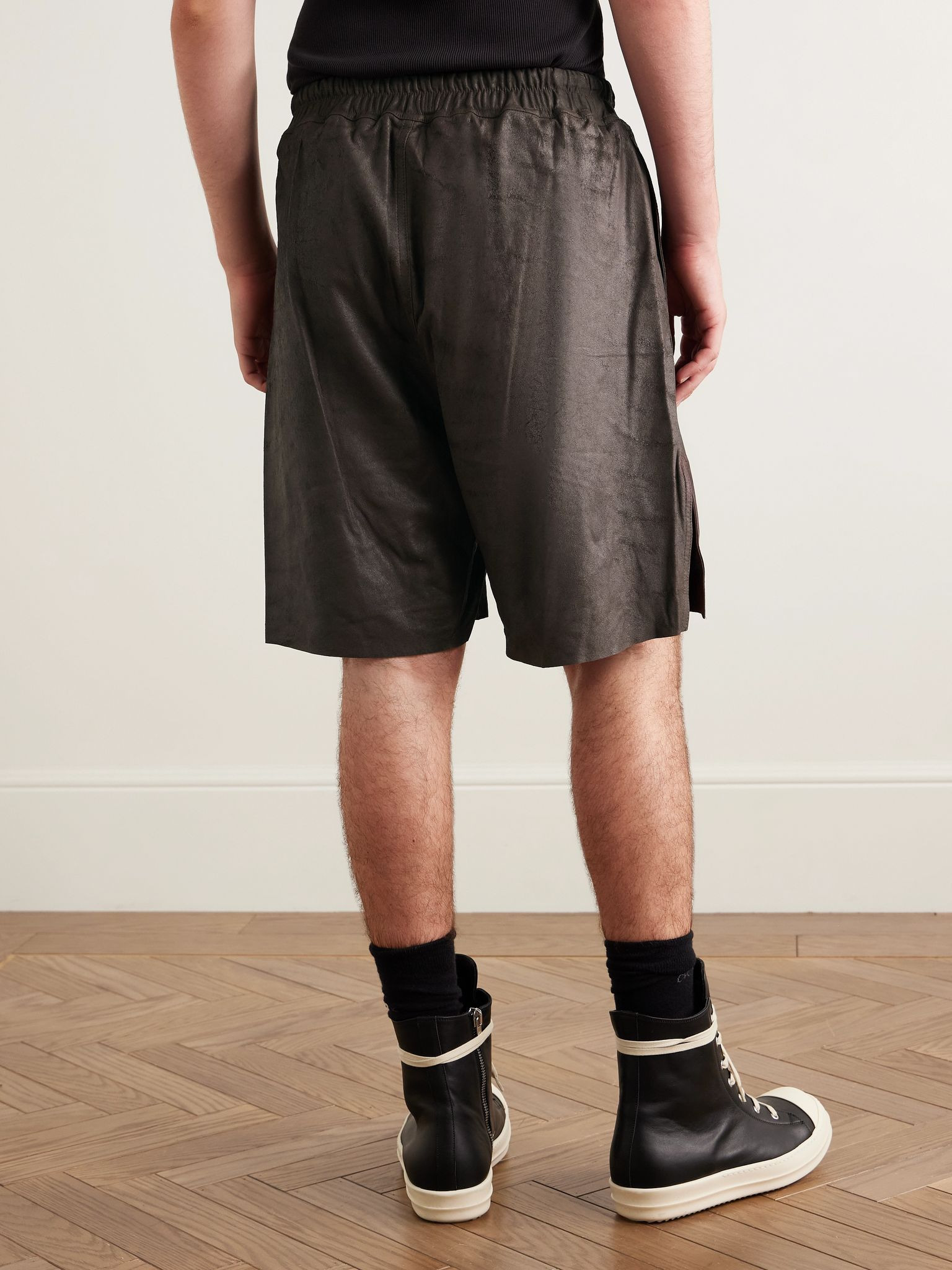 Straight-Leg Leather Drawstring Shorts Dark brown - 4