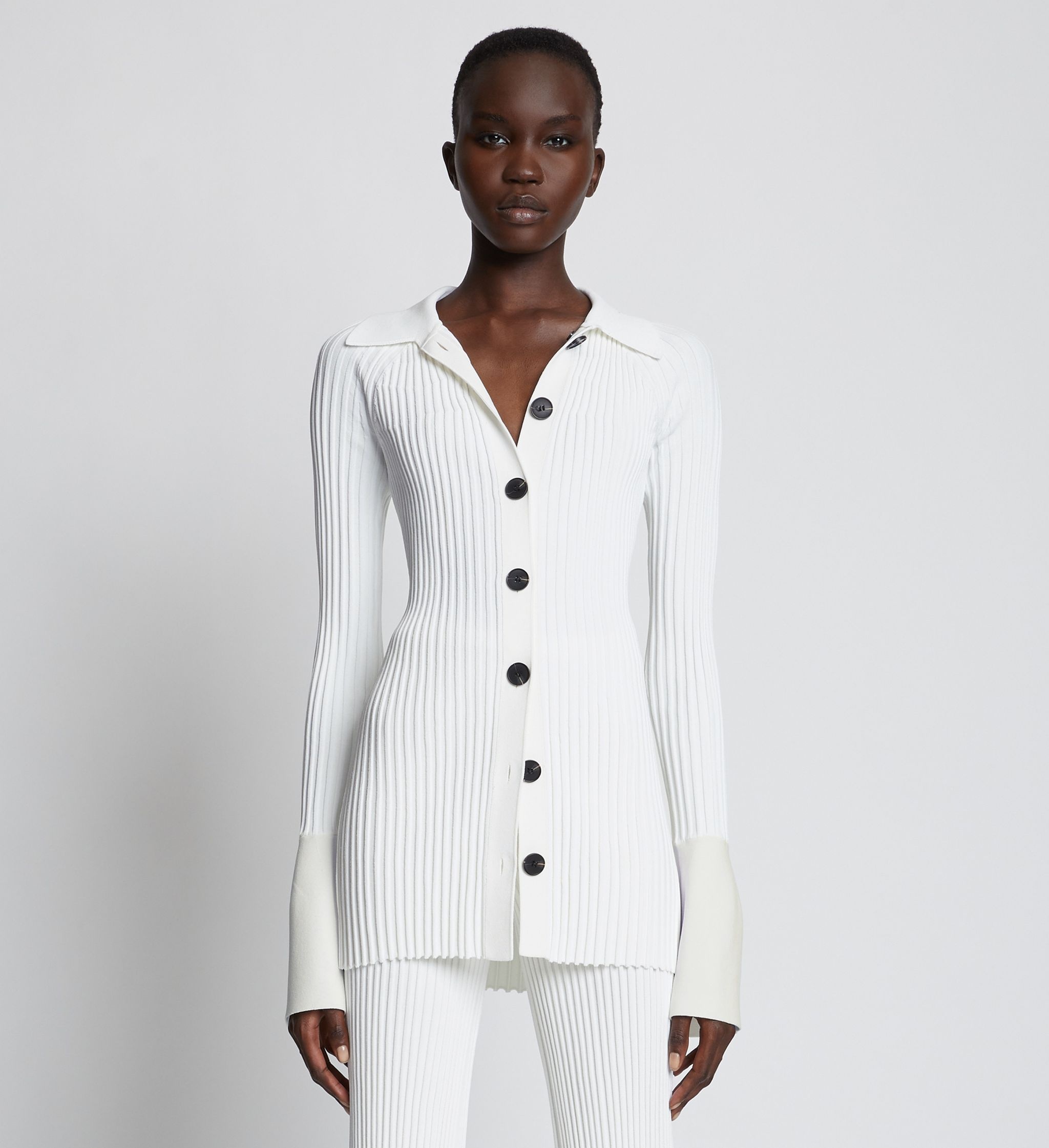 Rib Knit Collared Cardigan - 2