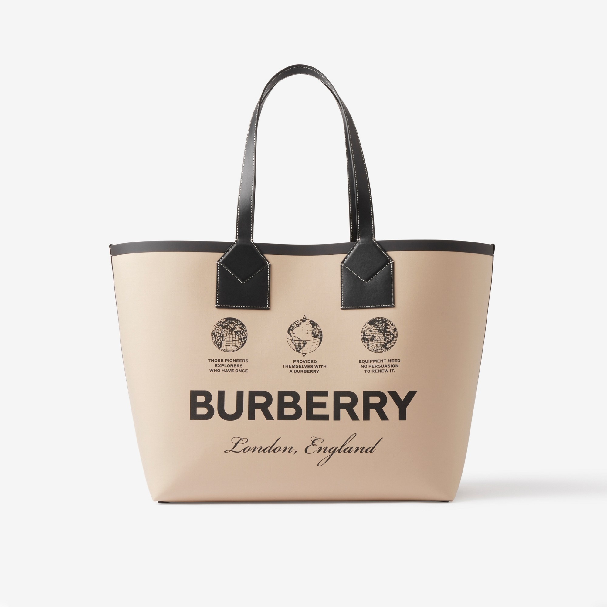 Label Print Cotton and Leather Large London Tote Bag - 1