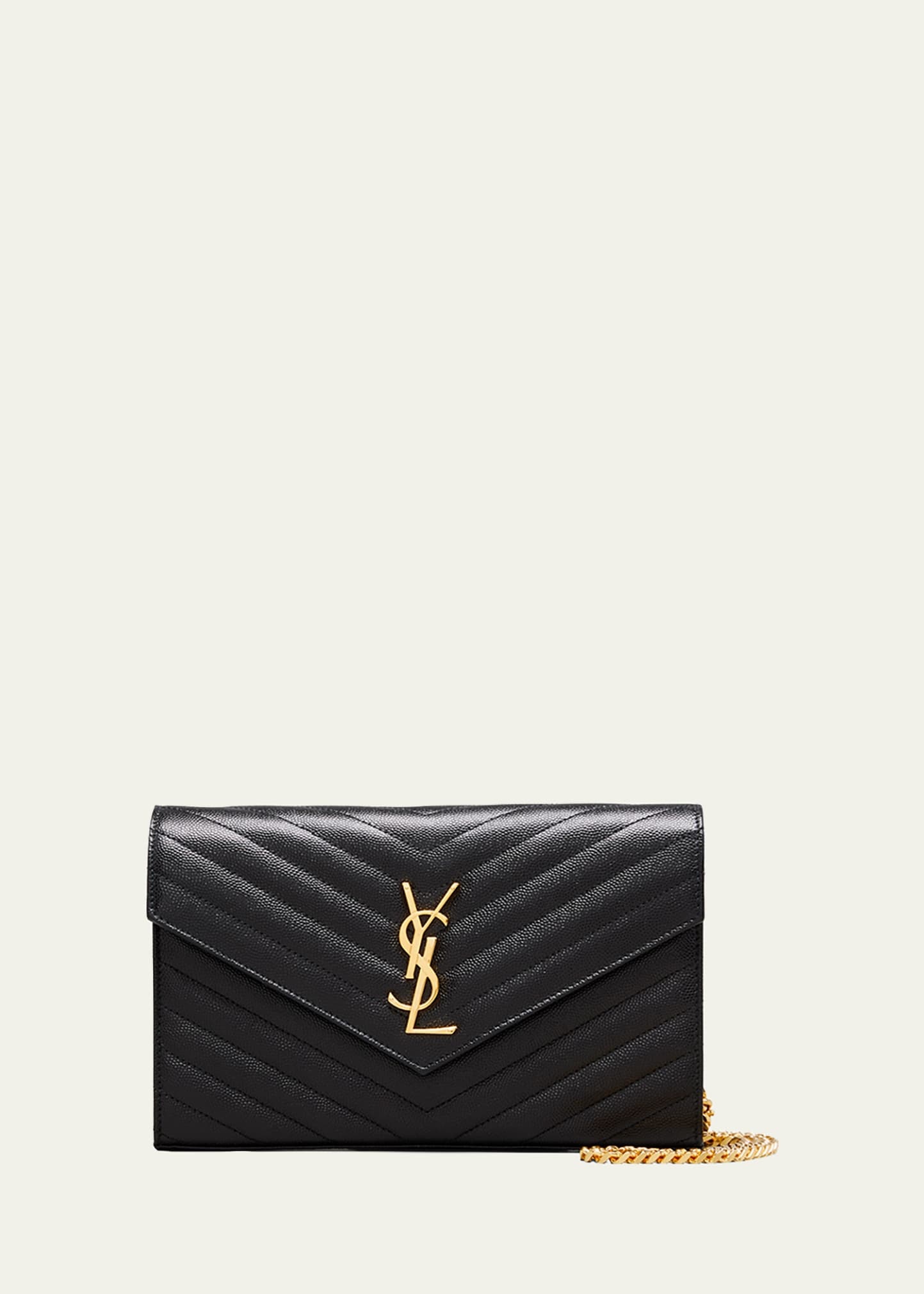 YSL Monogram Large Wallet on Chain in Grained Leather - 1