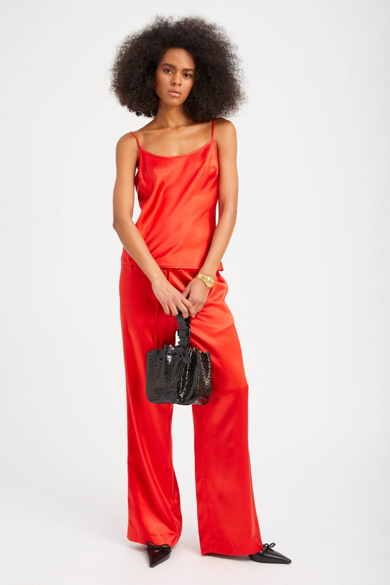 RED SILK SPAGHETTI STRAP CAMI - 2
