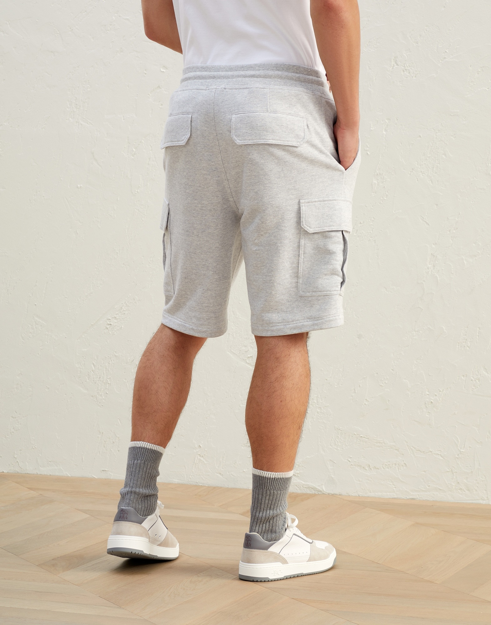 Cotton and linen French terry Bermuda shorts with cargo pockets - 2
