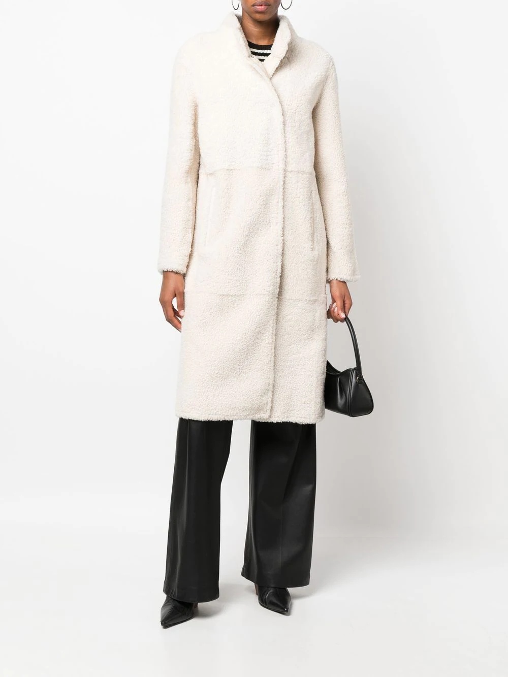 long belted shearling coat - 2