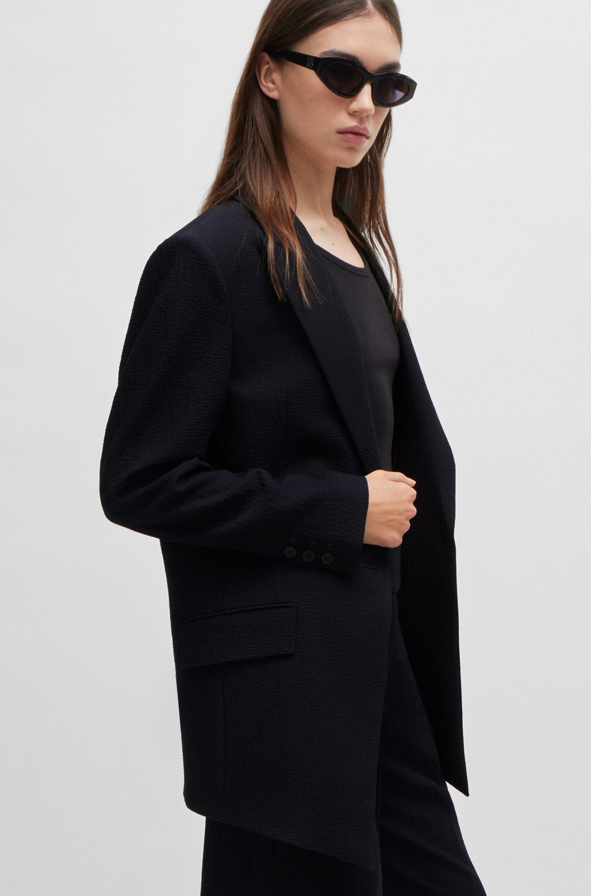 LONGLINE OVERSIZE-FIT JACKET IN SEERSUCKER FABRIC - 6