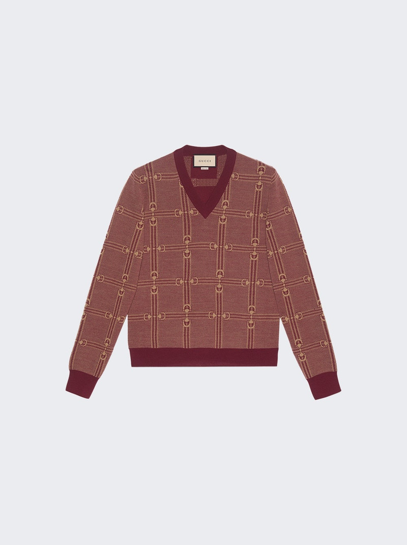 Horsebit jacquard-knit V-neck jumper - 1