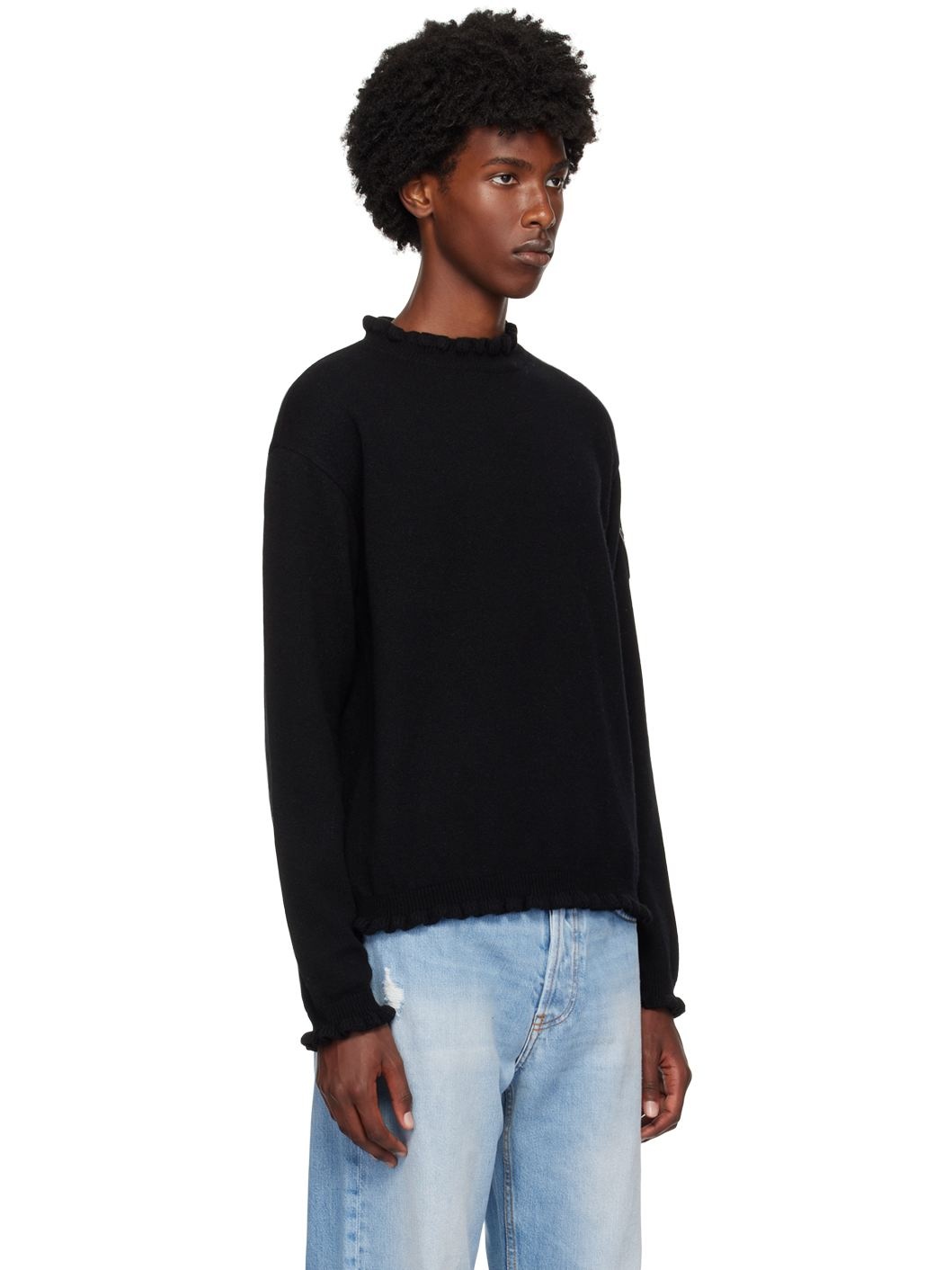 Black Flower Rib Sweater - 2