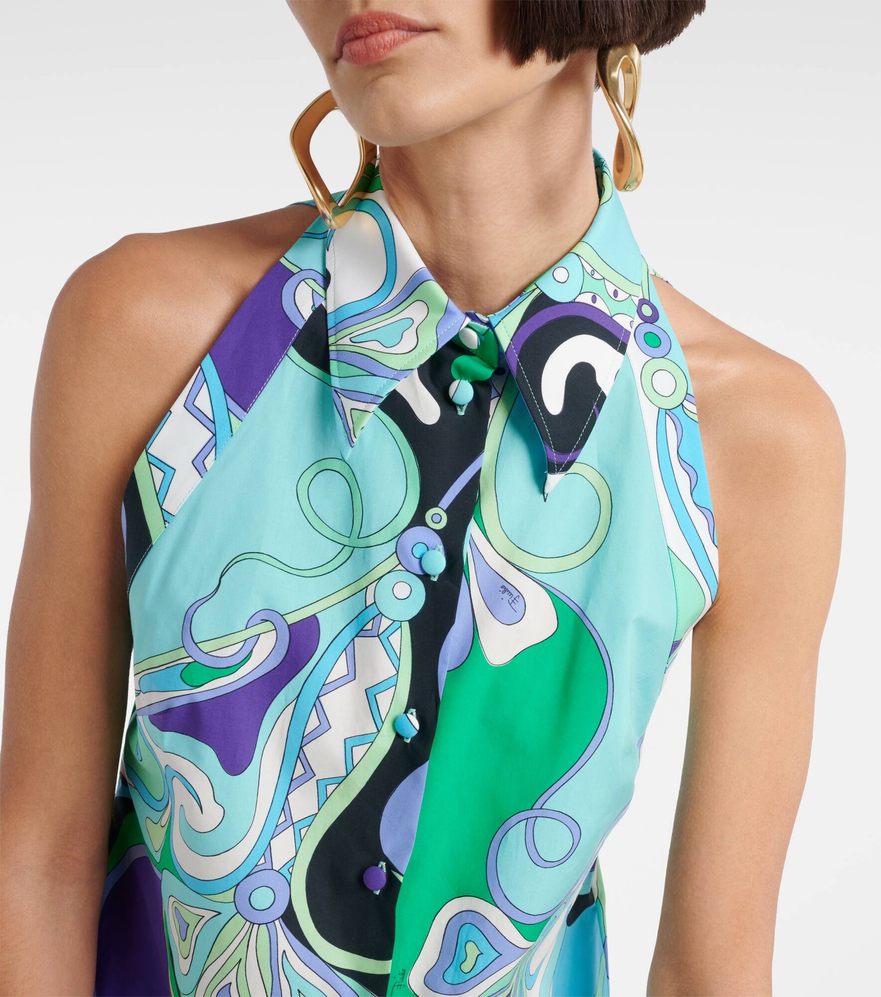 Orchidee printed halterneck cotton top - 4
