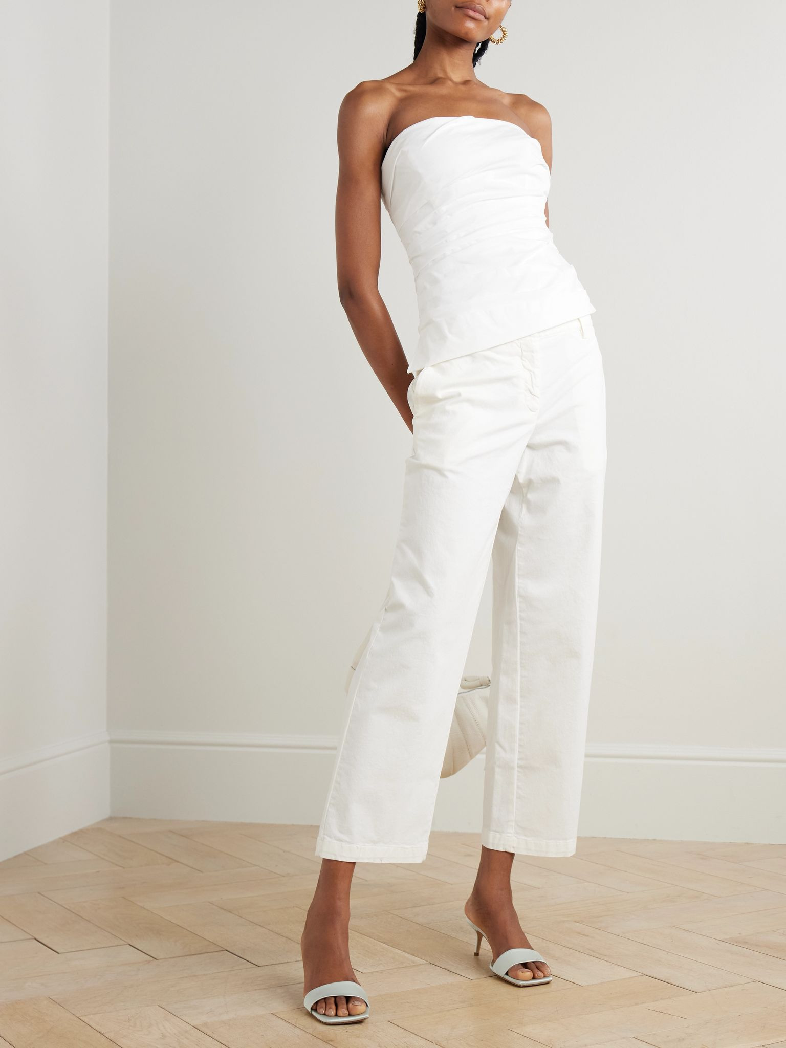 Emerson strapless ruched cotton-blend poplin bustier top White - 2