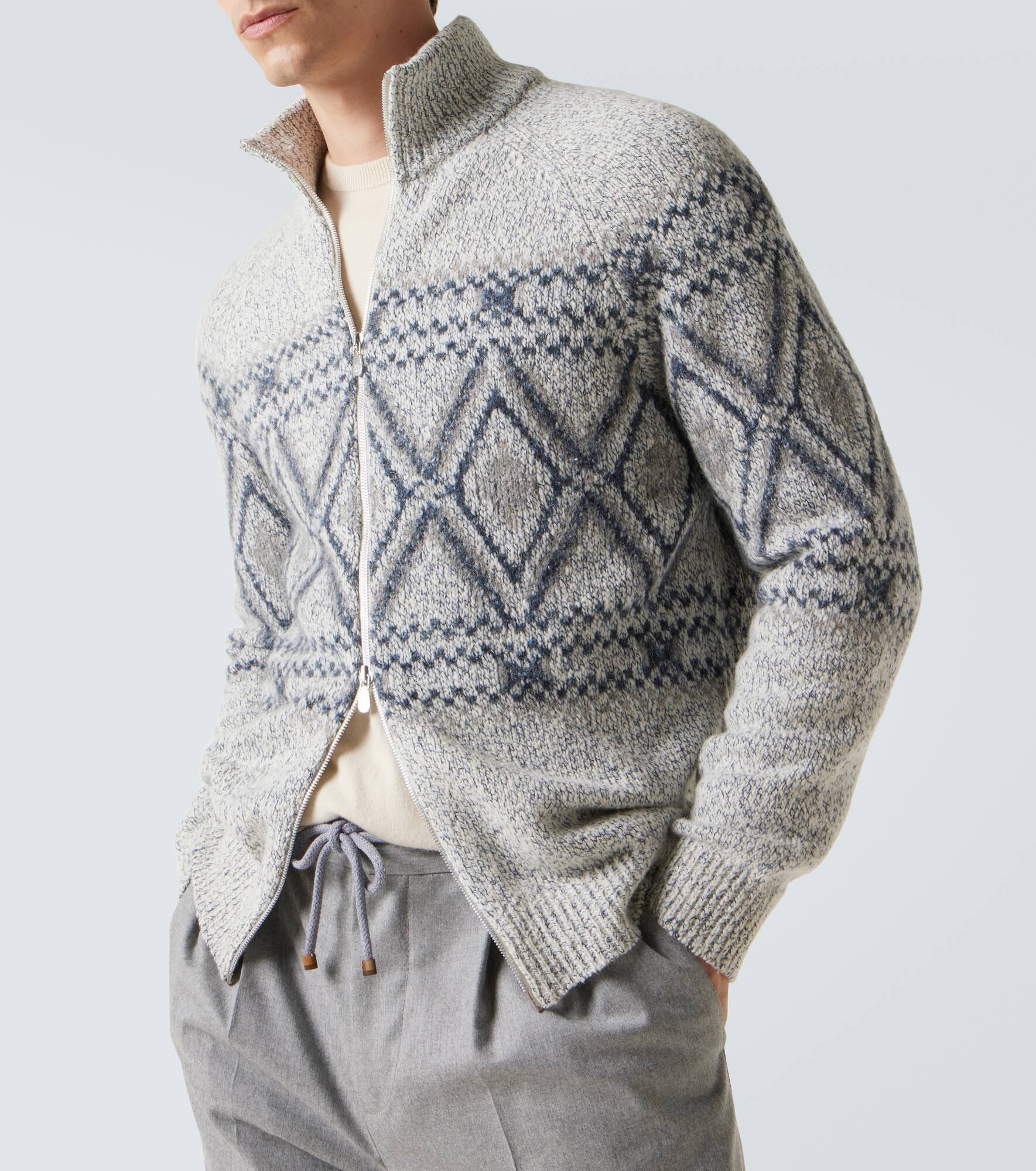 Argyle wool, silk and cashmere cardigan - 5