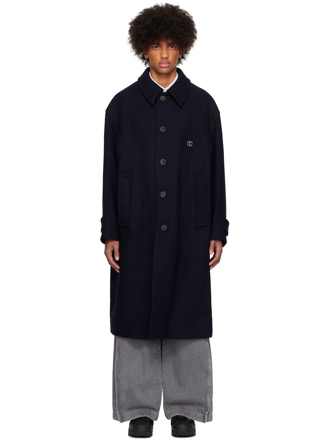 Navy Wool Balmacaan Coat - 1