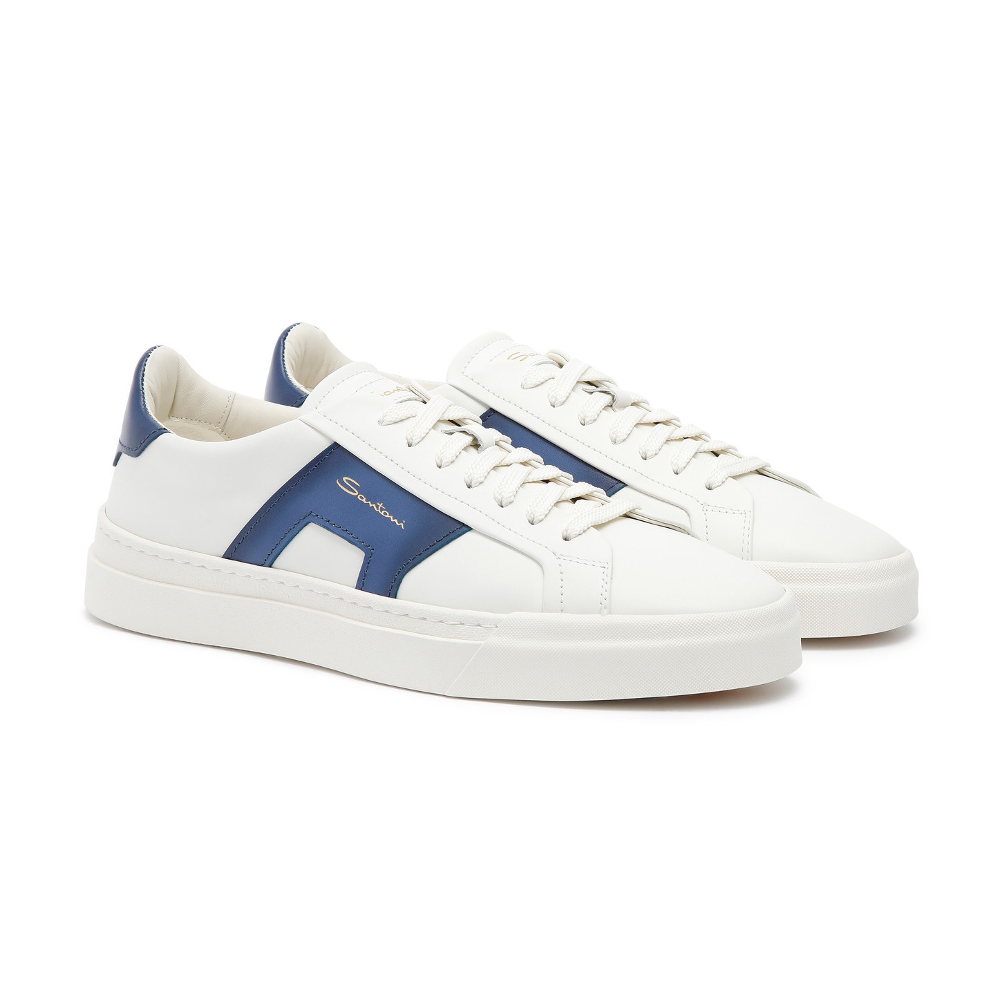 Men’s white and blue leather double buckle sneaker - 3