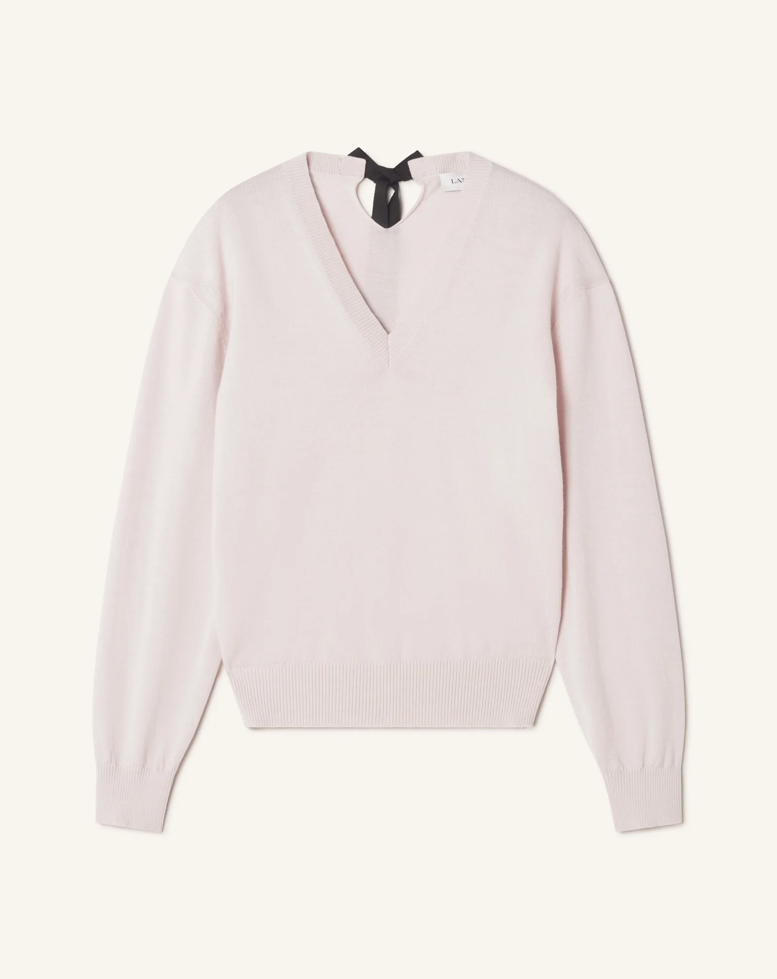 V-NECK MERINO SWEATER WITH GROSGRAIN DETAIL - 1