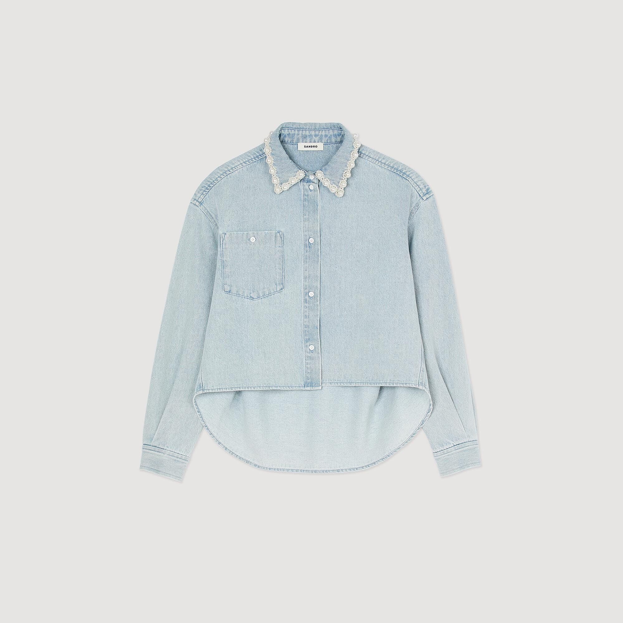DENIM SHIRT WITH BEADED COLLAR - 6