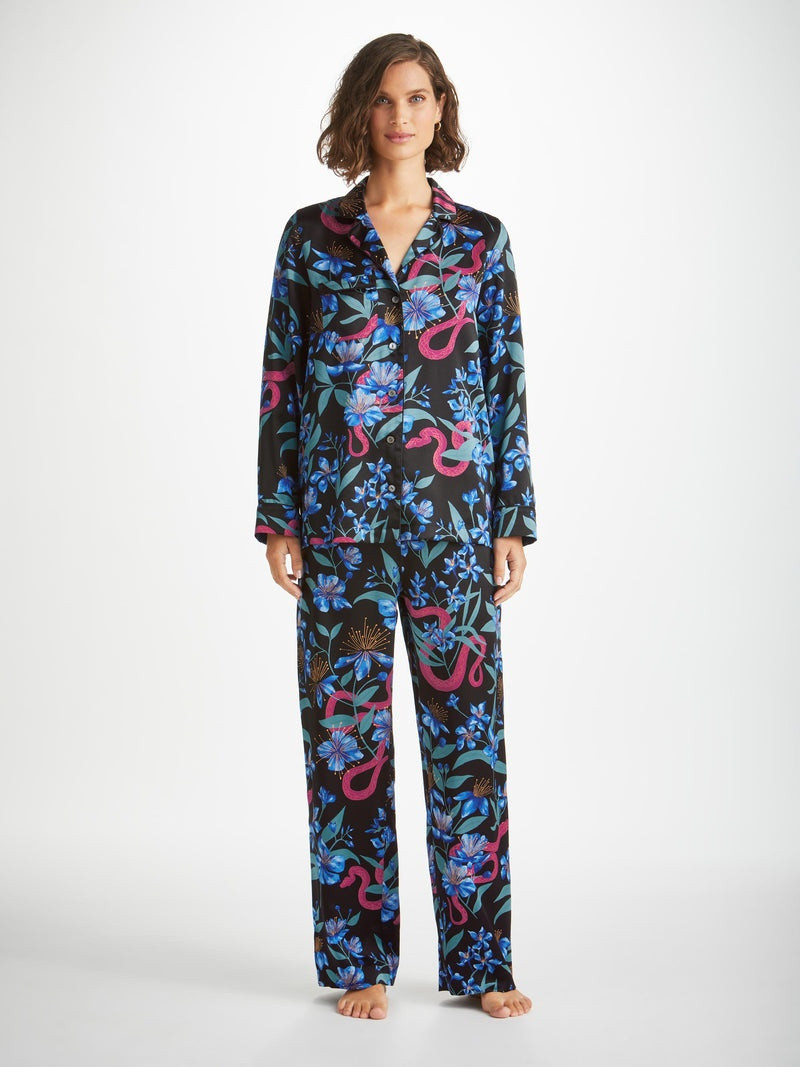 Derek Rose Women's Pajamas Brindisi 101 Silk Satin Black outlook