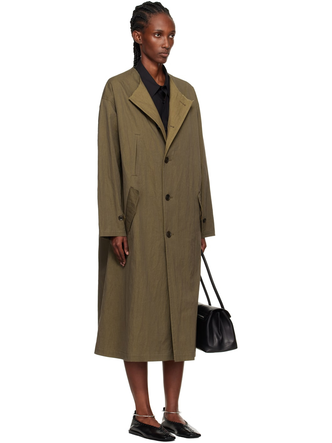Khaki O-Collarless Coat - 2