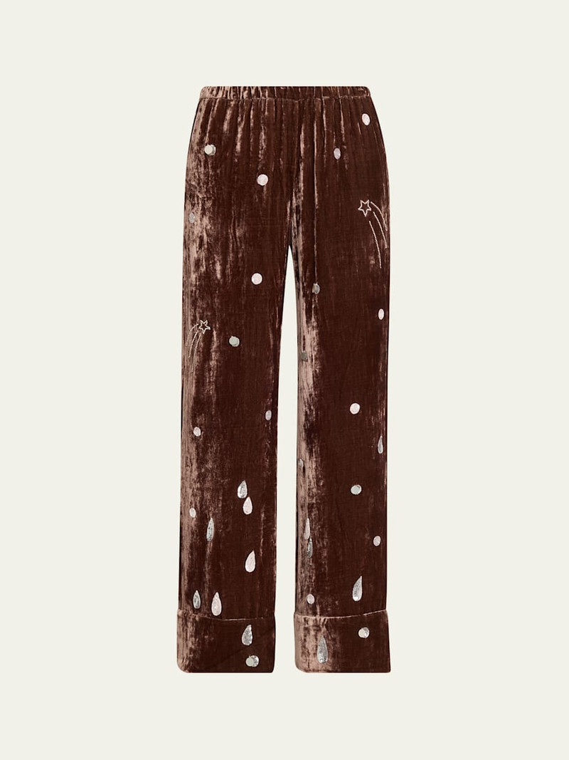 Louis Embellished Velvet Straight-Leg Pajama Pants 1