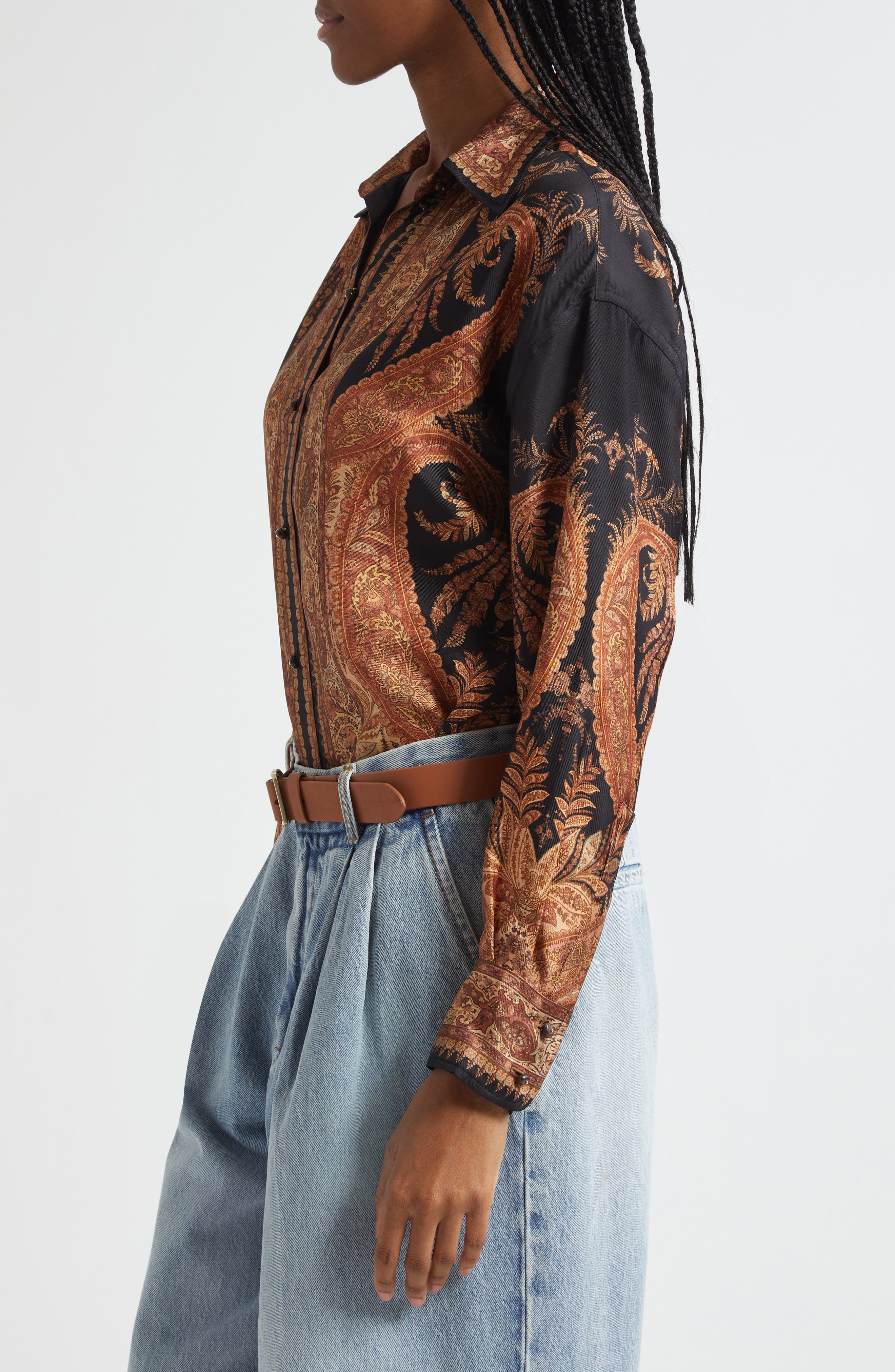 Zimmermann Hypnotic Paisley Silk Button-Up Shirt in Black Paisley at Nordstrom - 3