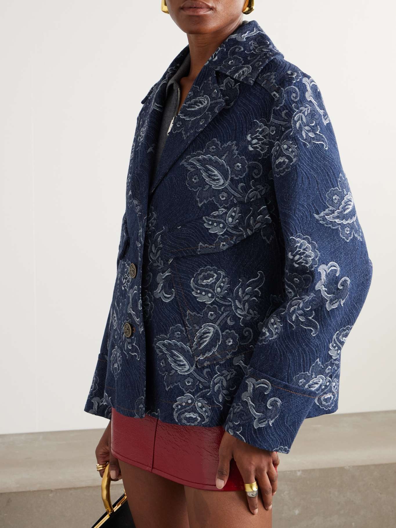 Oversized cotton-jacquard jacket Mid denim - 3