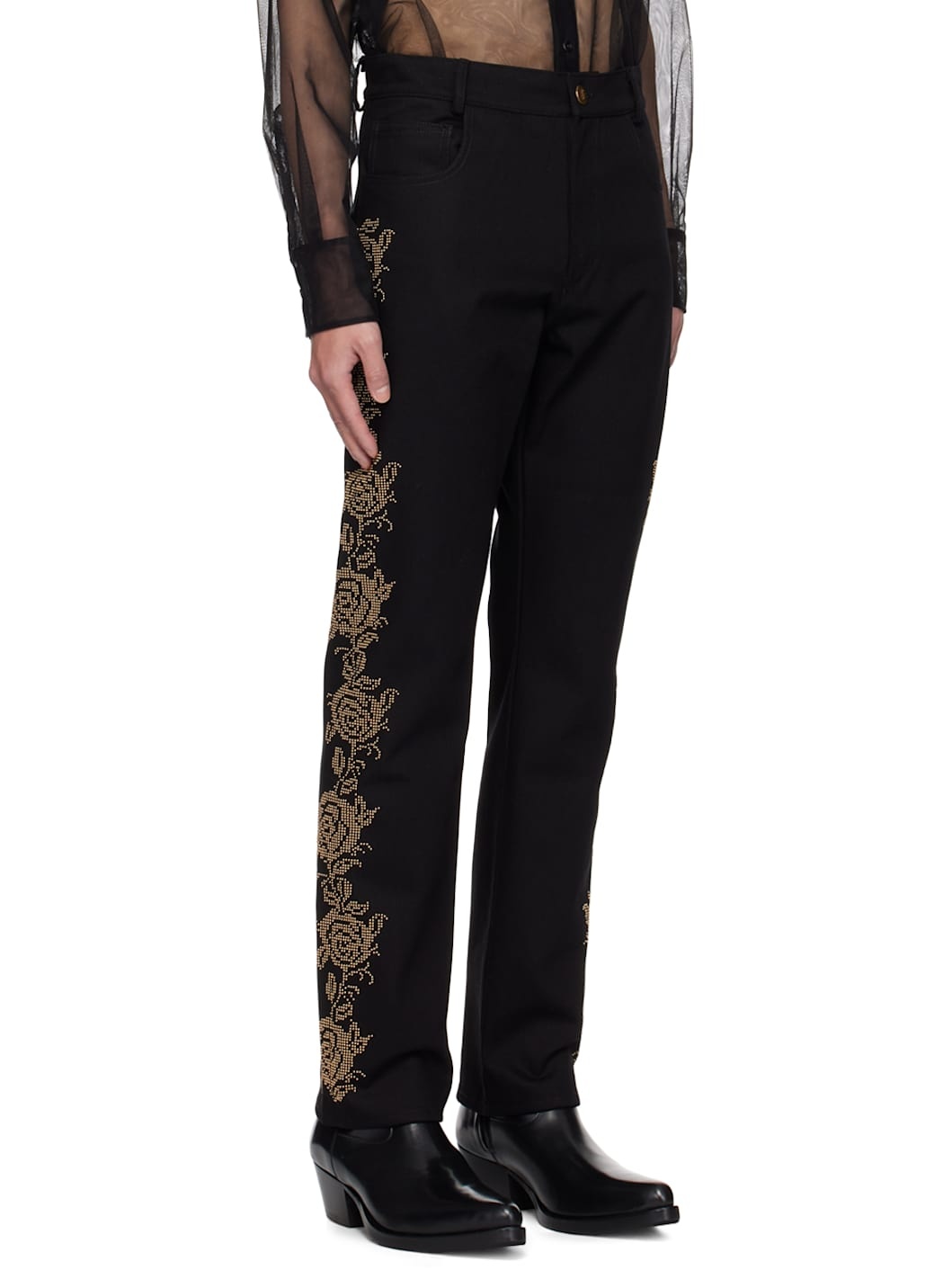 Black Rose Studded Jeans - 2