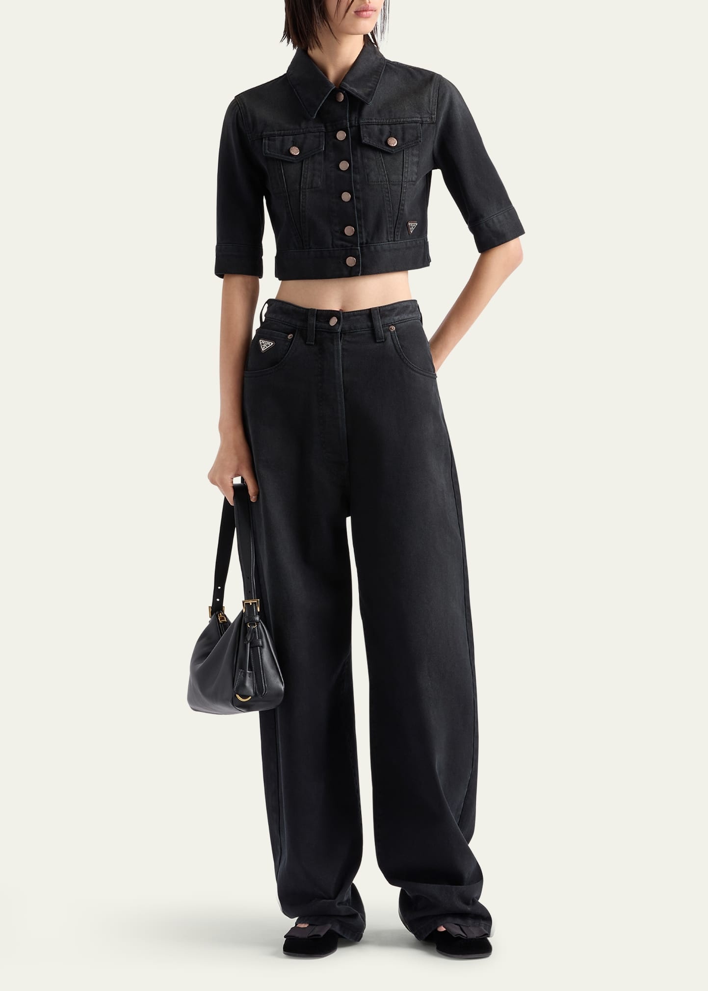Short-Sleeve Denim Cropped Jacket - 2