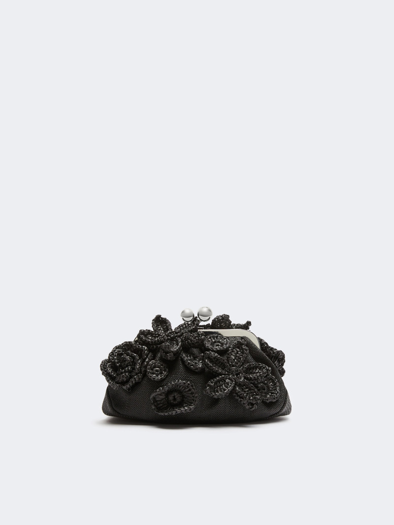 COMUNE Small raffia-effect Pasticcino Bag with flowers - BLACK 3