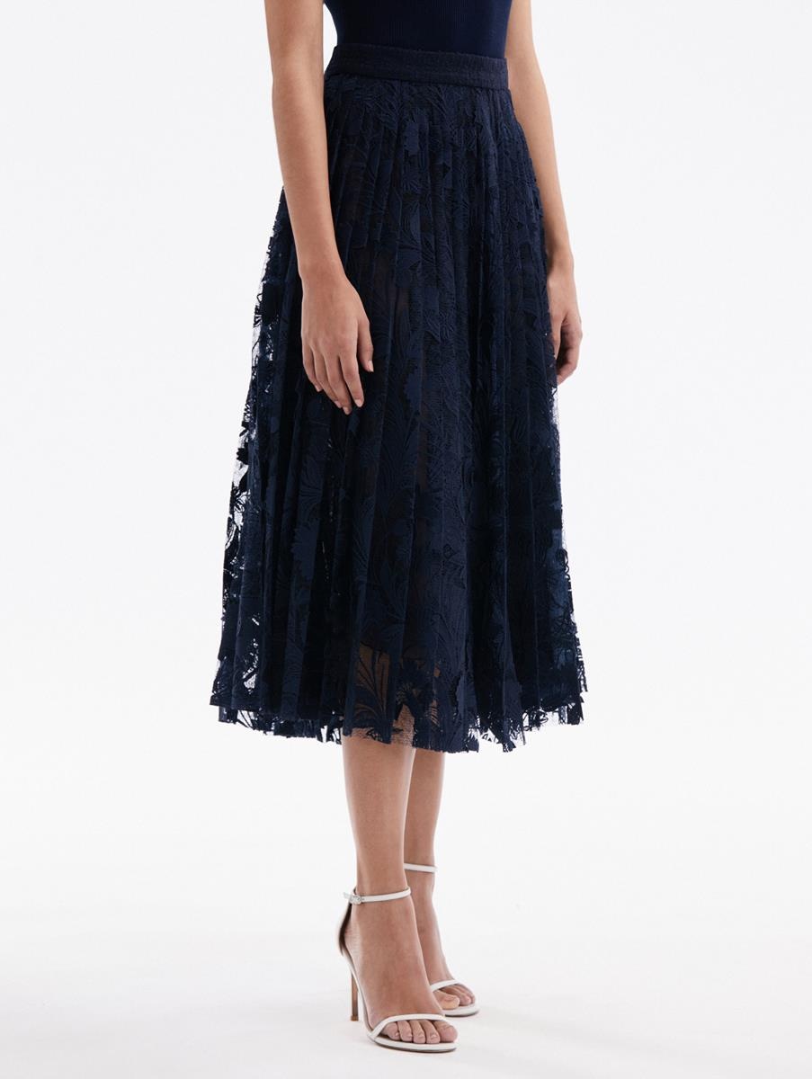 MARBLED CARNATION GUIPURE PLEATED SKIRT - 4