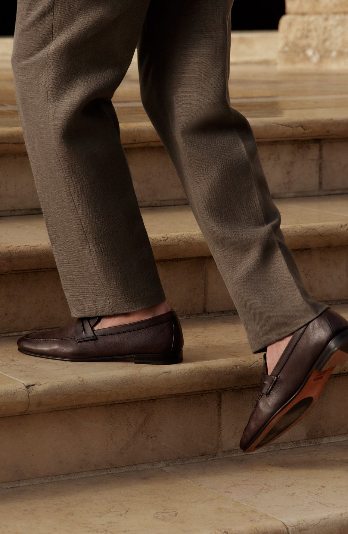 ZEGNA Light Brown Natural Grain Leather Loafer in Medium Brown Solid at Nordstrom - 5
