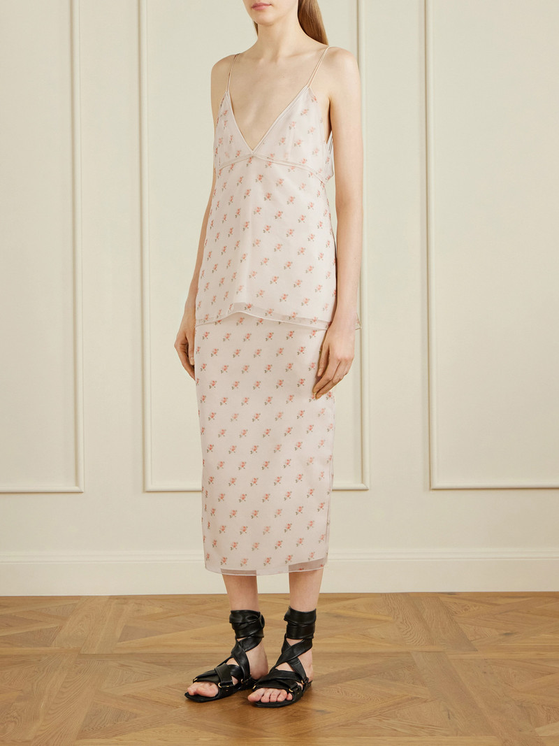 KHAITE Sydni Floral-print Silk-organza Midi Skirt outlook