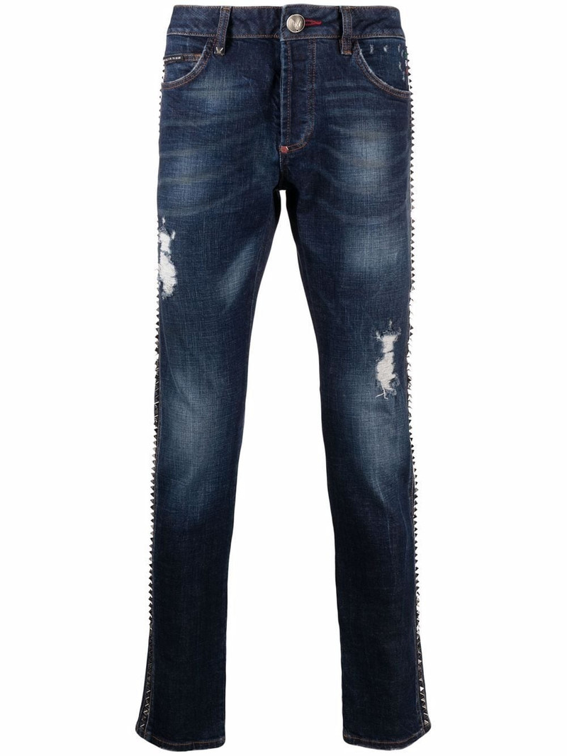 distressed straight-leg jeans 1