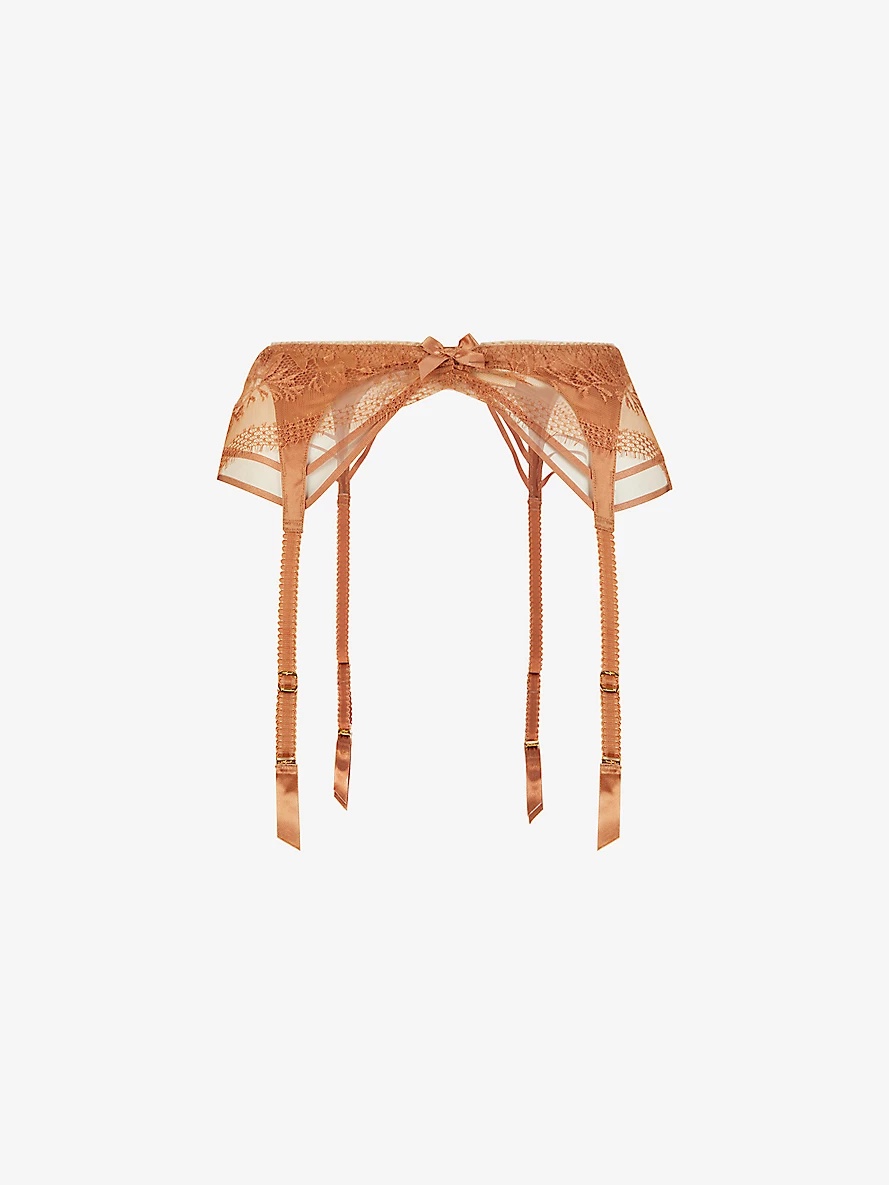 Tanya stretch-silk and lace suspender belt - 1