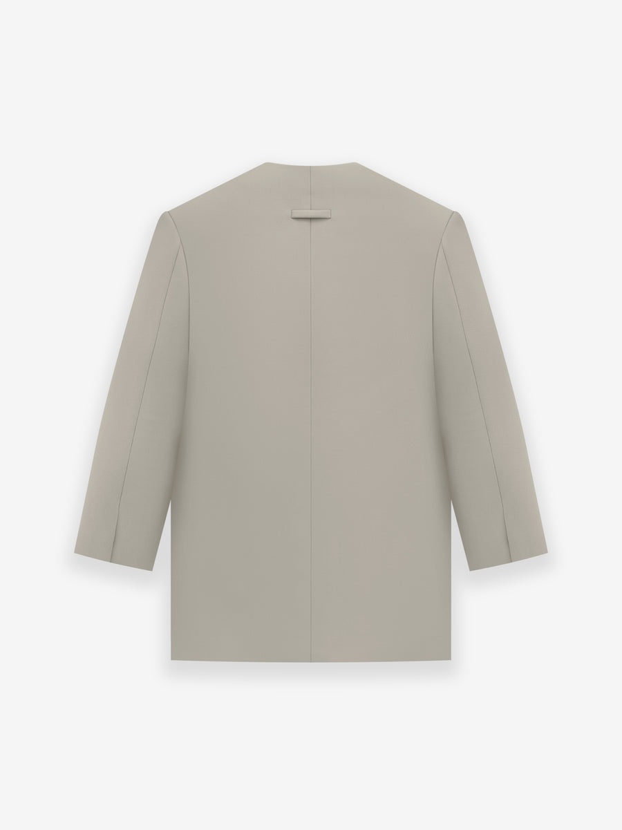 Wool Gabardine Lapelless Suit Jacket - 2