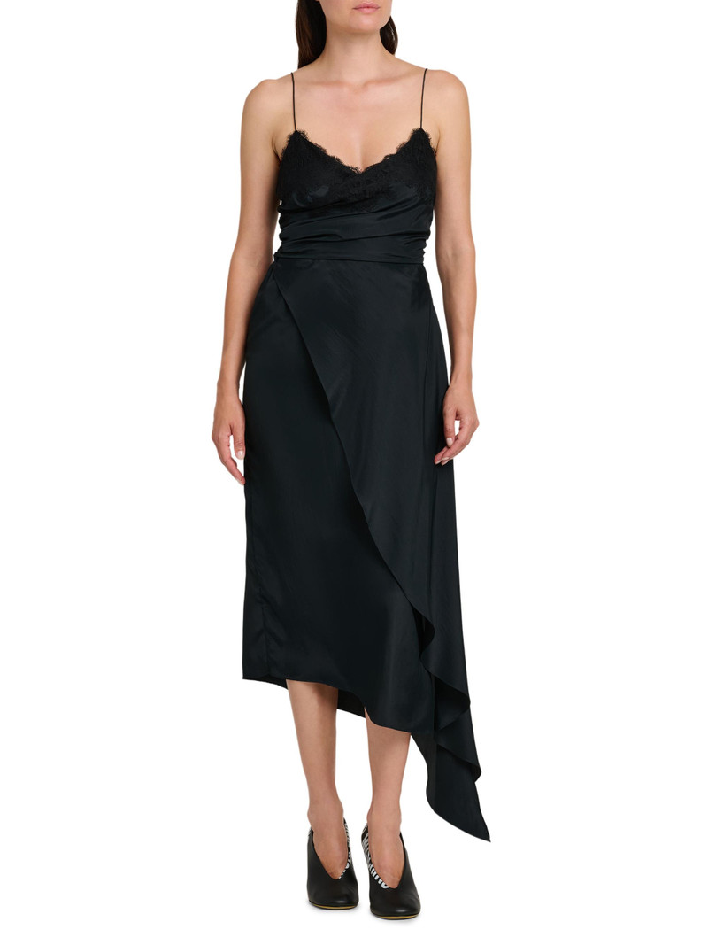 Women's Lace & Satin Wrap-Style Dress - Black 3