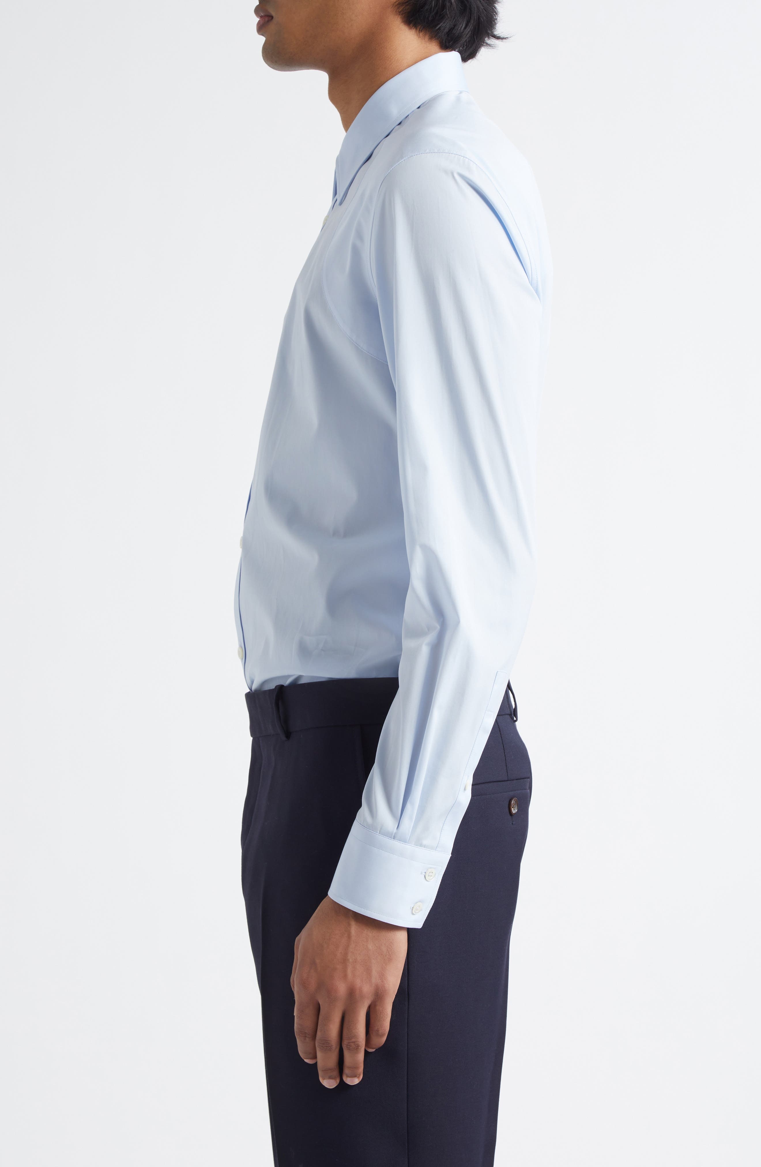 McQueen T-Bar Harness Poplin Button-Up Shirt in Shirting Blue at Nordstrom - 3